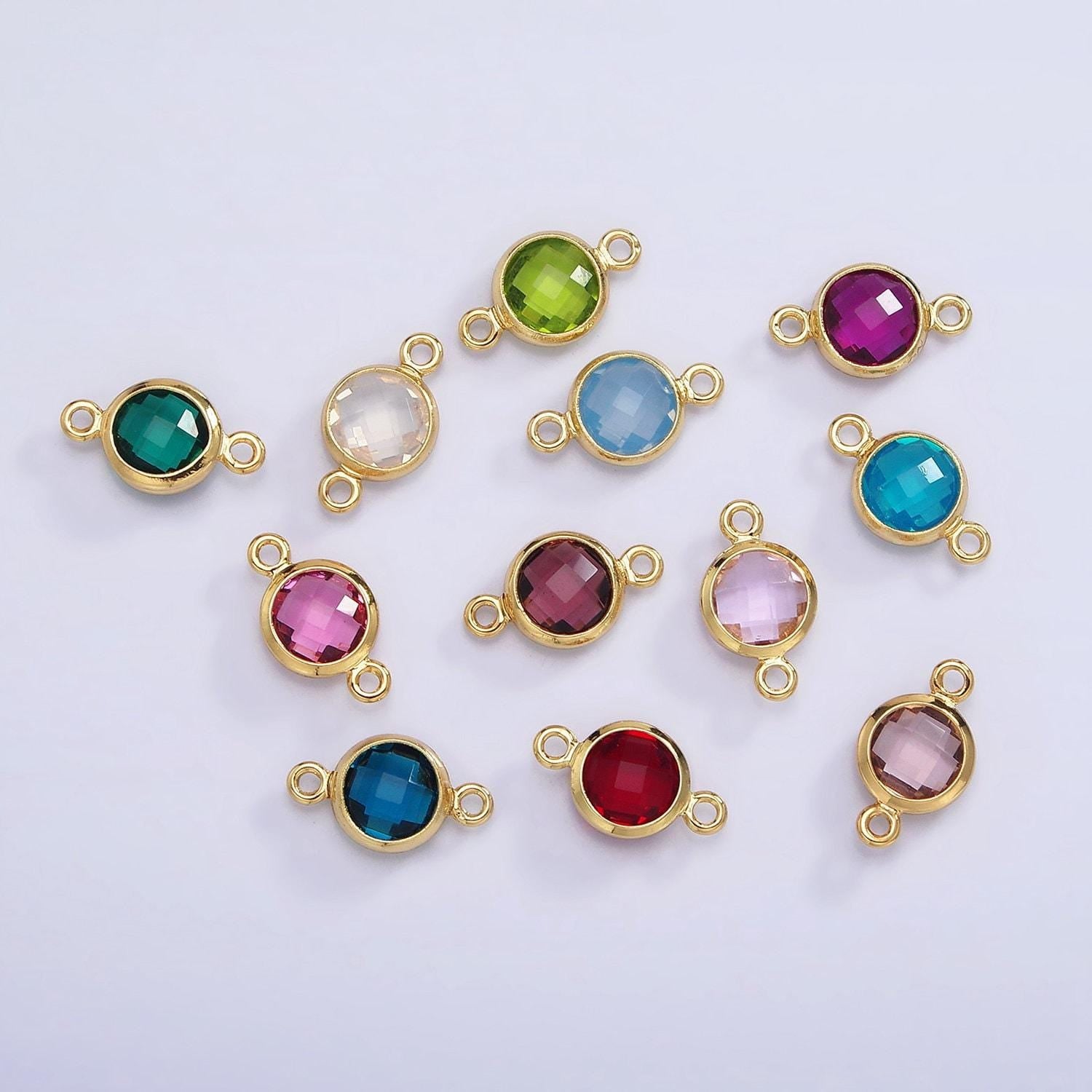 9mm mini 14k gold filled cubic zirconia link connector color faceted crystal charm connector birthstone link connector g-766 g-767