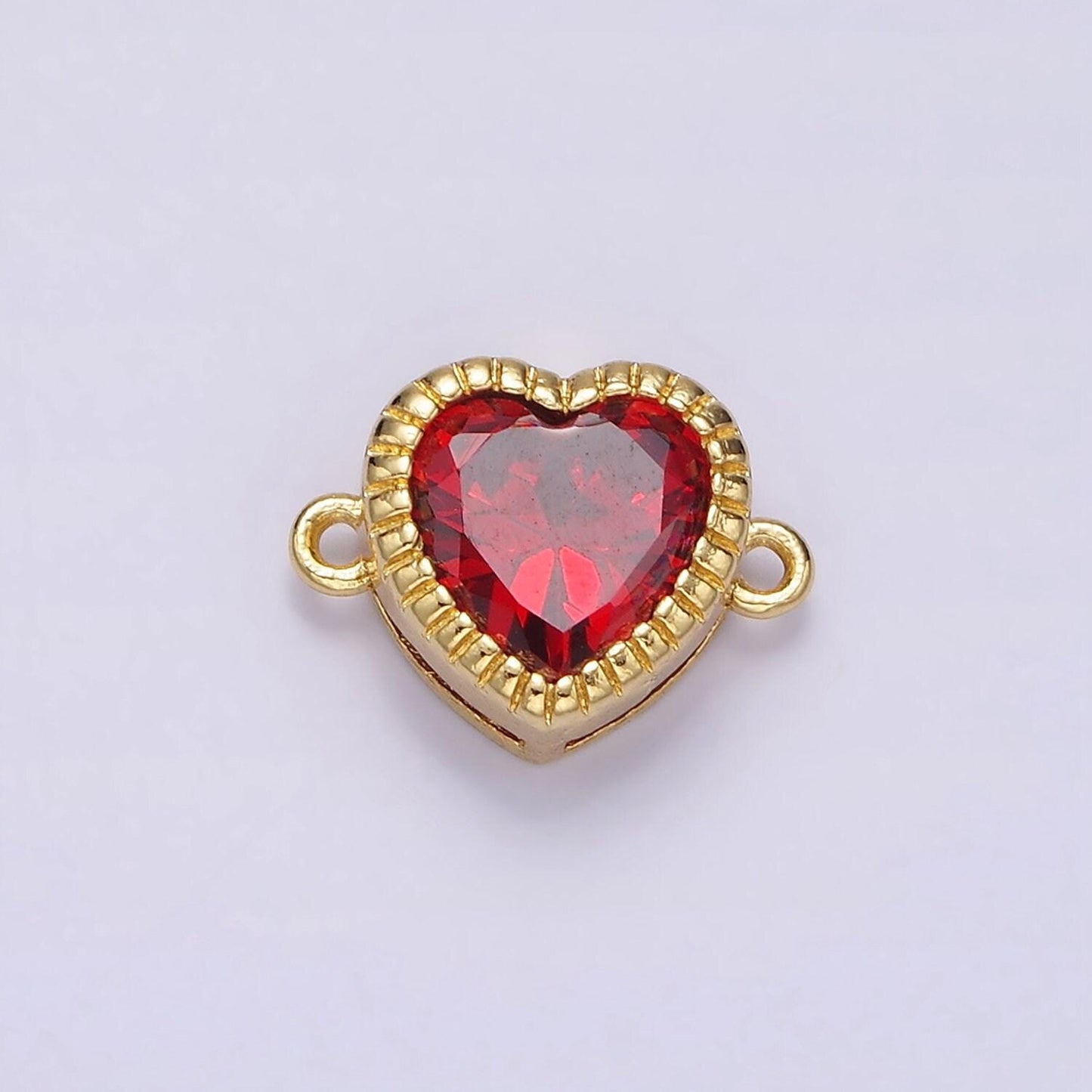 14k gold filled 9.5mm red, pink, clear cz heart line-textured connector | g717 - g719