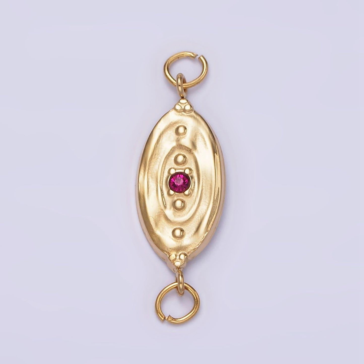 Stainless steel fuchsia cz dotted oval molten textured connector g-715