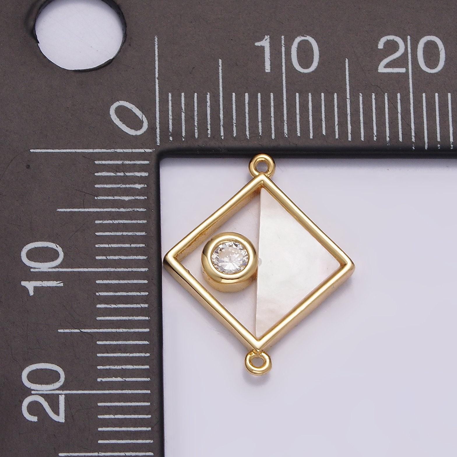 Rhombus bezel pearl connector pendant mini cz charm connector bracelet necklace in 16k gold filled findings g-700