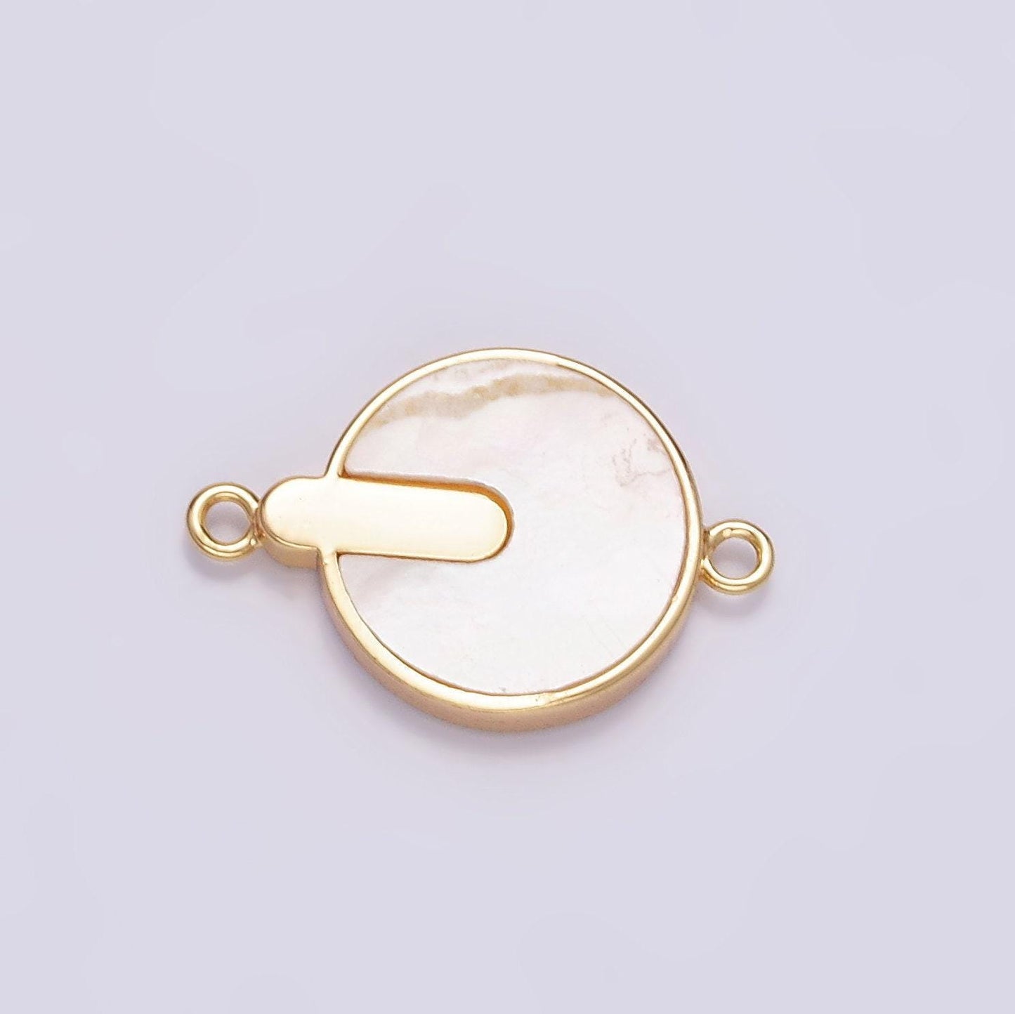 16k gold filled 12mm bar lined shell pearl round minimalist bezel connector | g694