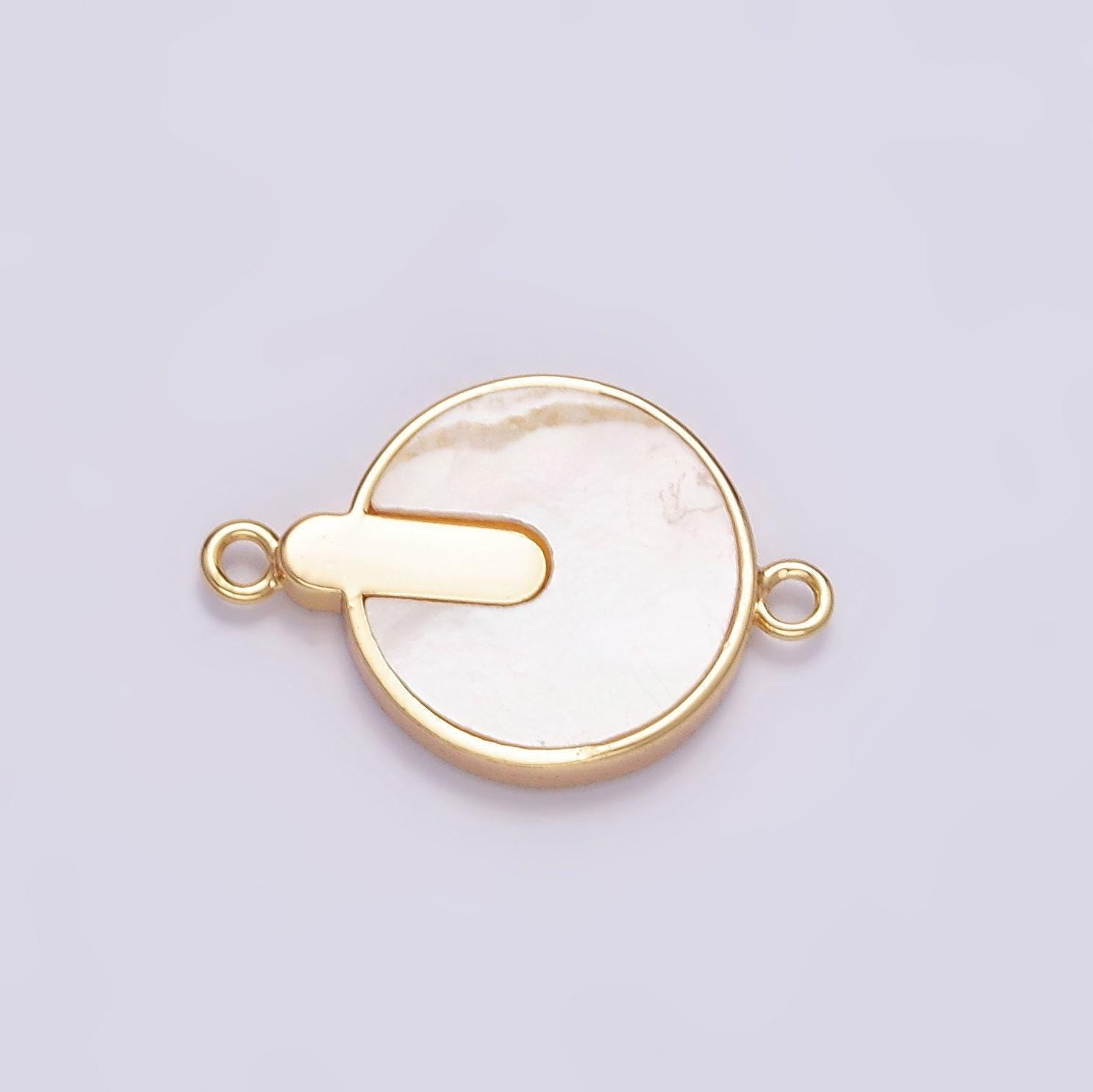 16k gold filled 12mm bar lined shell pearl round minimalist bezel connector | g694