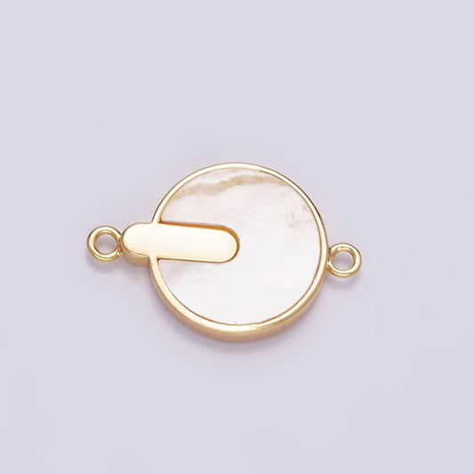 16k gold filled 12mm bar lined shell pearl round minimalist bezel connector | g694