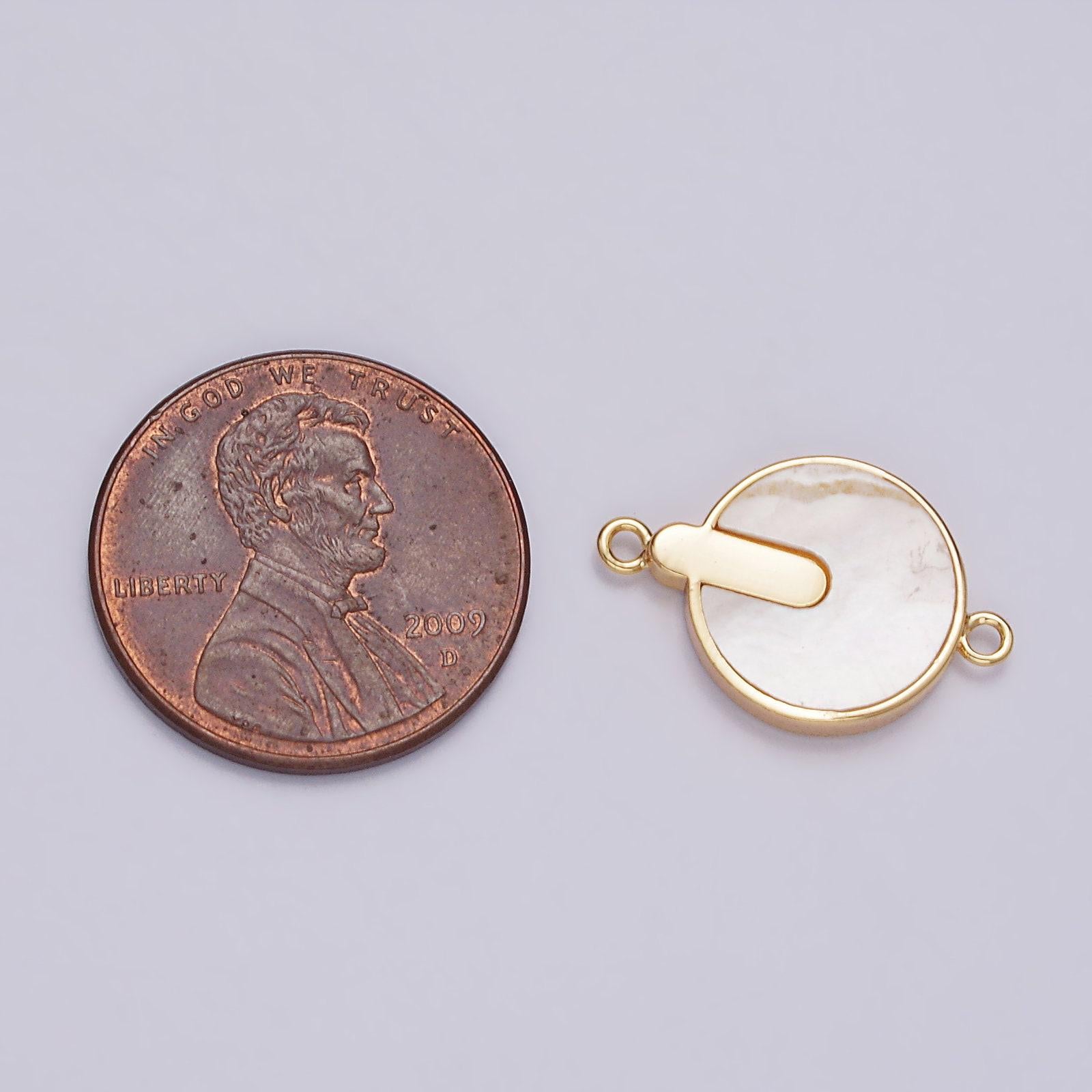 16k gold filled 12mm bar lined shell pearl round minimalist bezel connector | g694