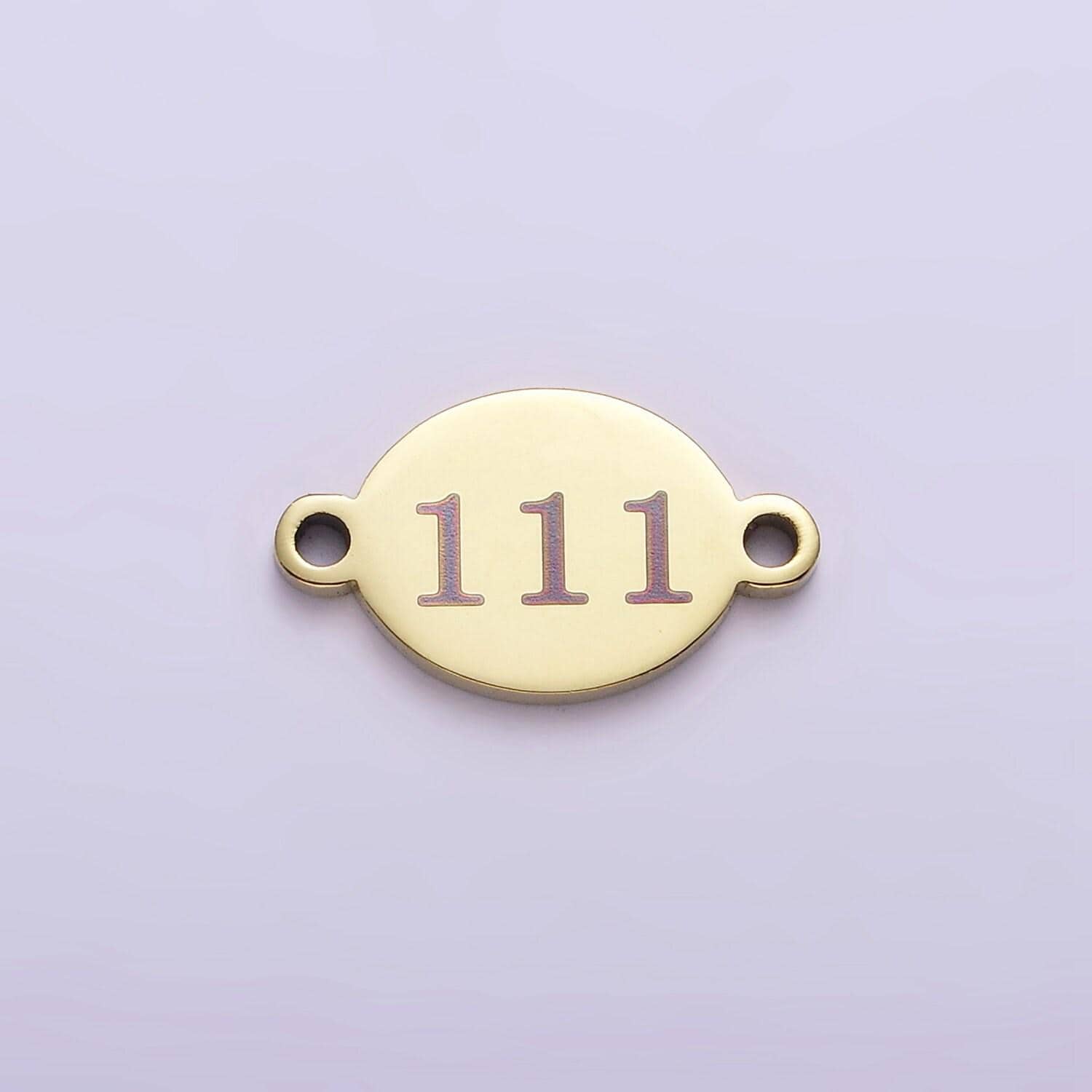 Stainless steel gold angel number numerology engraved oval connector tarnish free charm connector for bracelet necklace supply | g-672