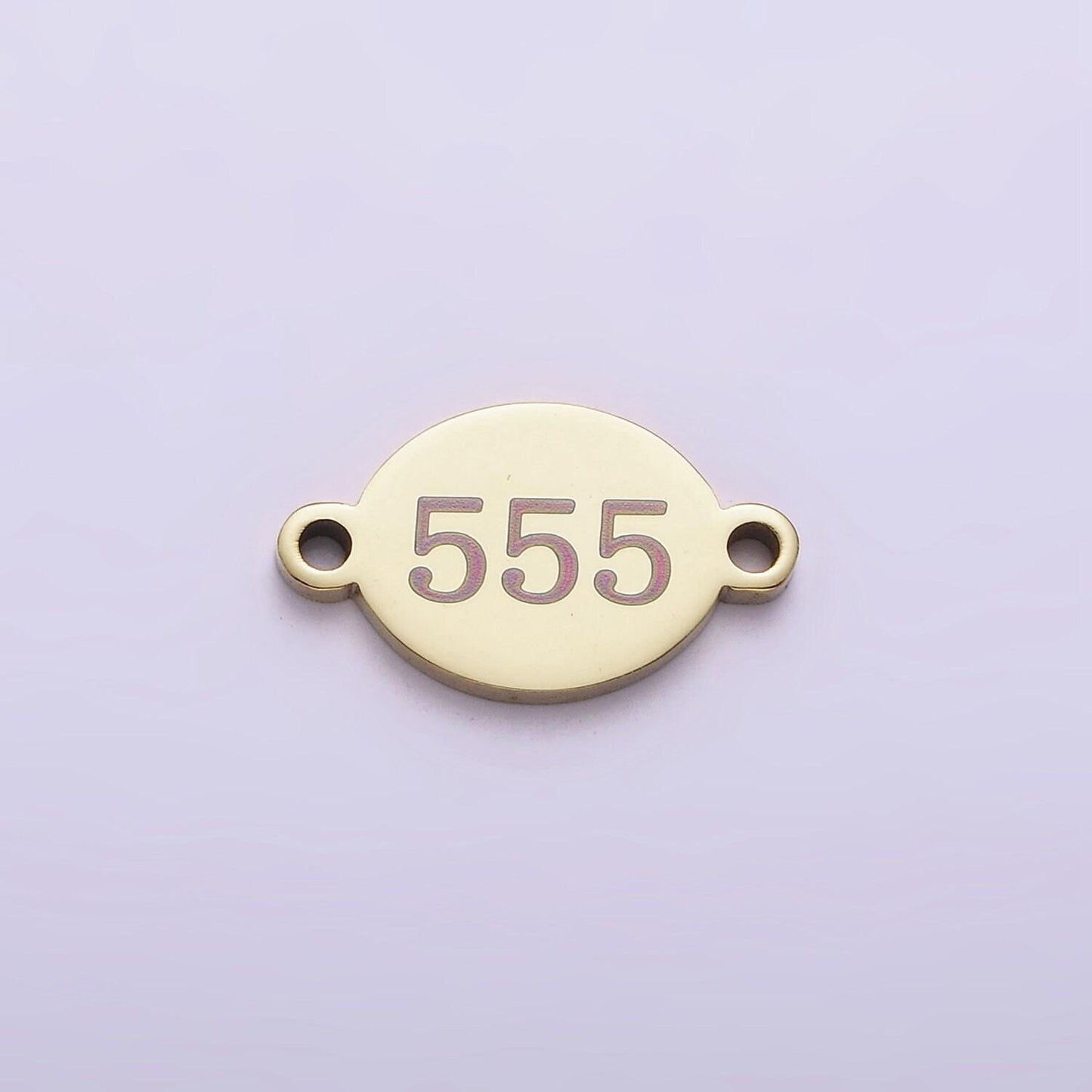 Stainless steel gold angel number numerology engraved oval connector tarnish free charm connector for bracelet necklace supply | g-672