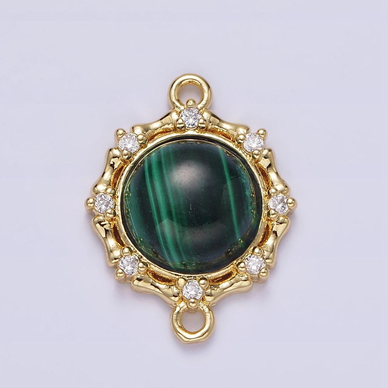 Gold filled malachite, labradorite stone with clear cz dotted outline round charm connector for bracelet link connector g-670 g-671