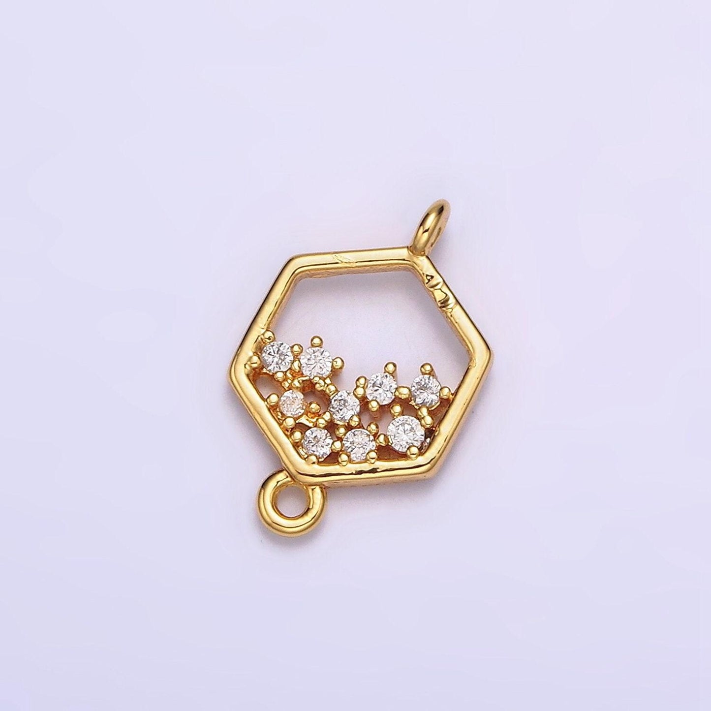 24k gold filled clear cz micro paved cz open hexagonal connector | g647