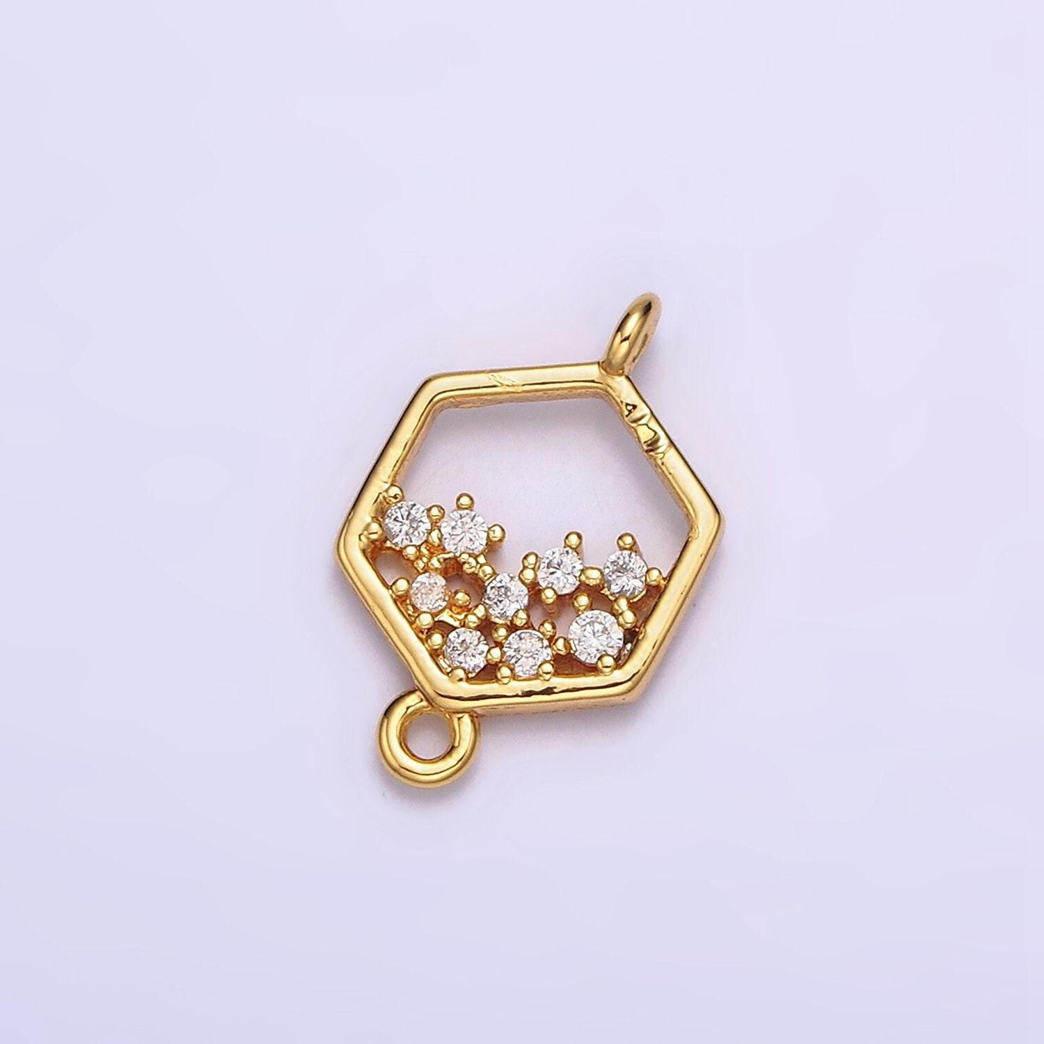 24k gold filled clear cz micro paved cz open hexagonal connector | g647