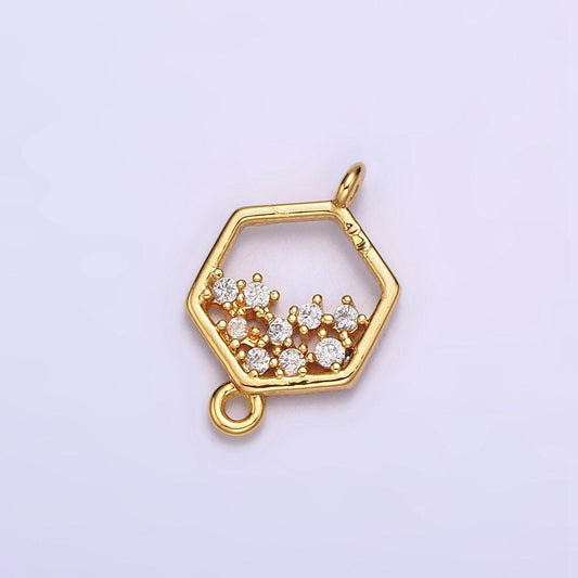 24k gold filled clear cz micro paved cz open hexagonal connector | g647