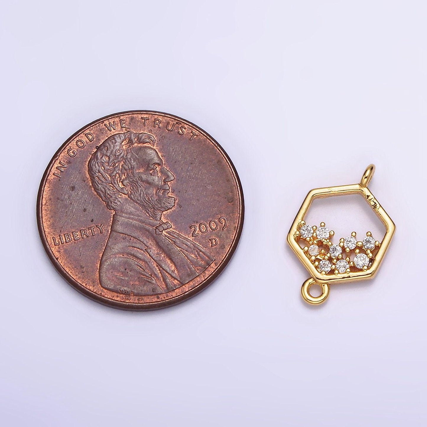 24k gold filled clear cz micro paved cz open hexagonal connector | g647