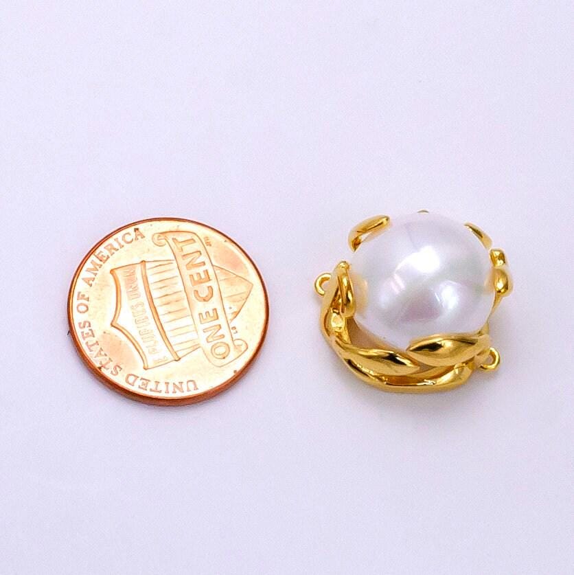 24k gold filled shell pearl molten drip connector | g-627