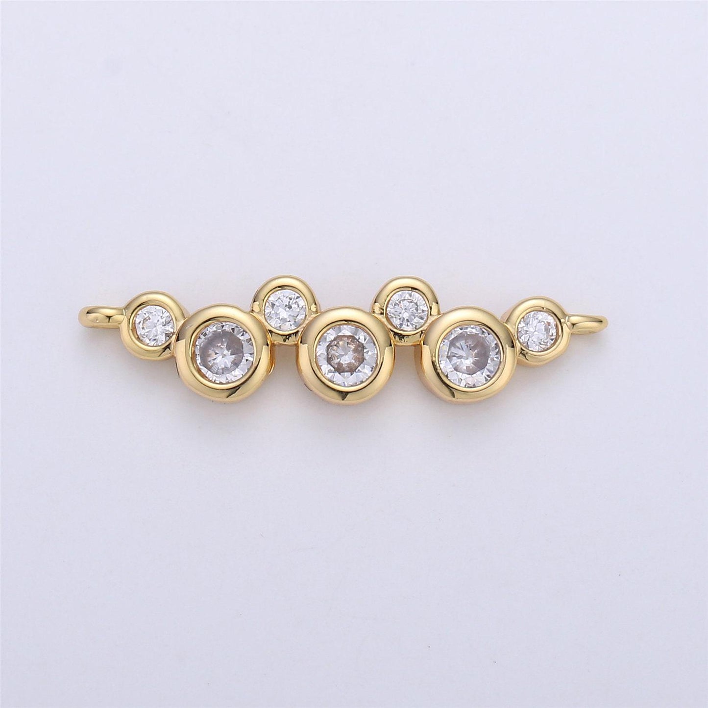 Gold cz seven linked circles charm connector, 24k gold micro paved clear cubic zirconia connected round circles link connector | cogf-371