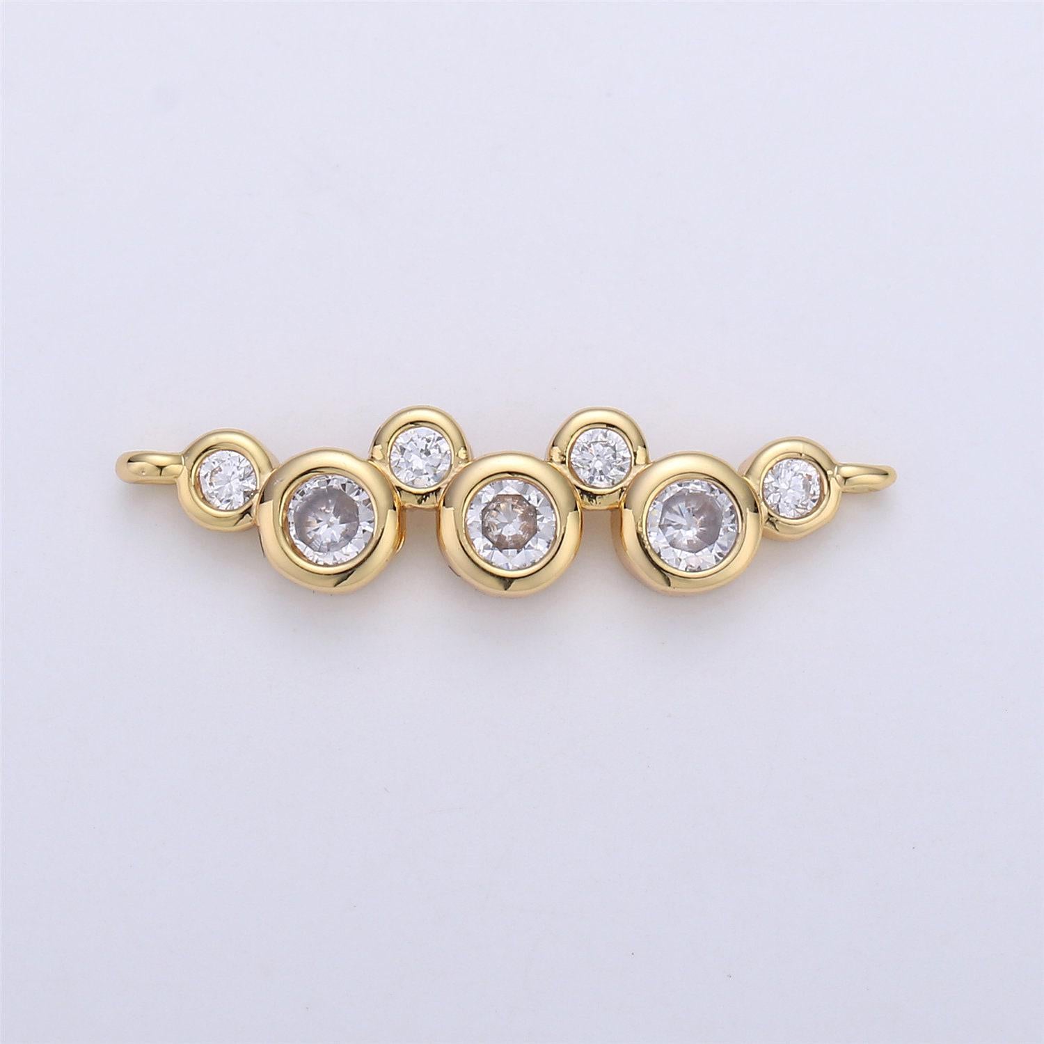 Gold cz seven linked circles charm connector, 24k gold micro paved clear cubic zirconia connected round circles link connector | cogf-371