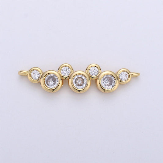 Gold cz seven linked circles charm connector, 24k gold micro paved clear cubic zirconia connected round circles link connector | cogf-371