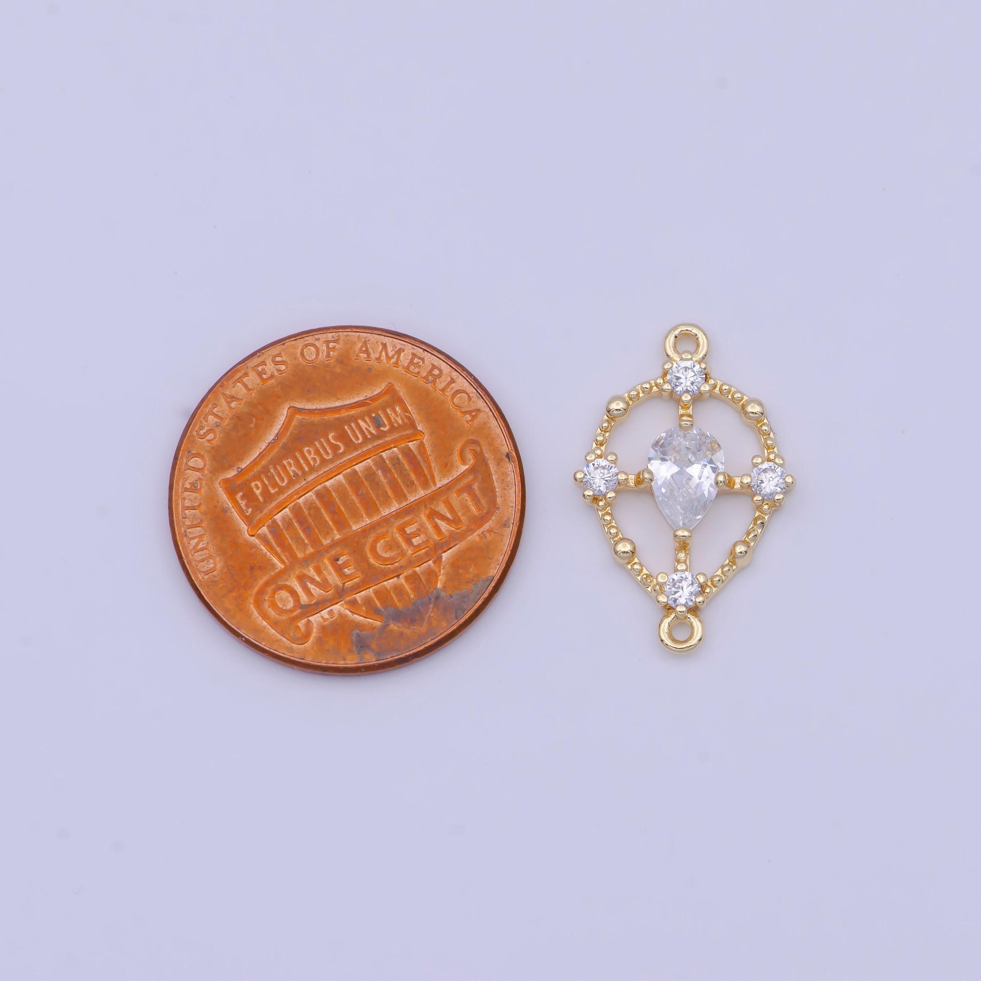 Emerald green and crystal clear tear drop charm connector gold plated micro pave cz link connector | g-564