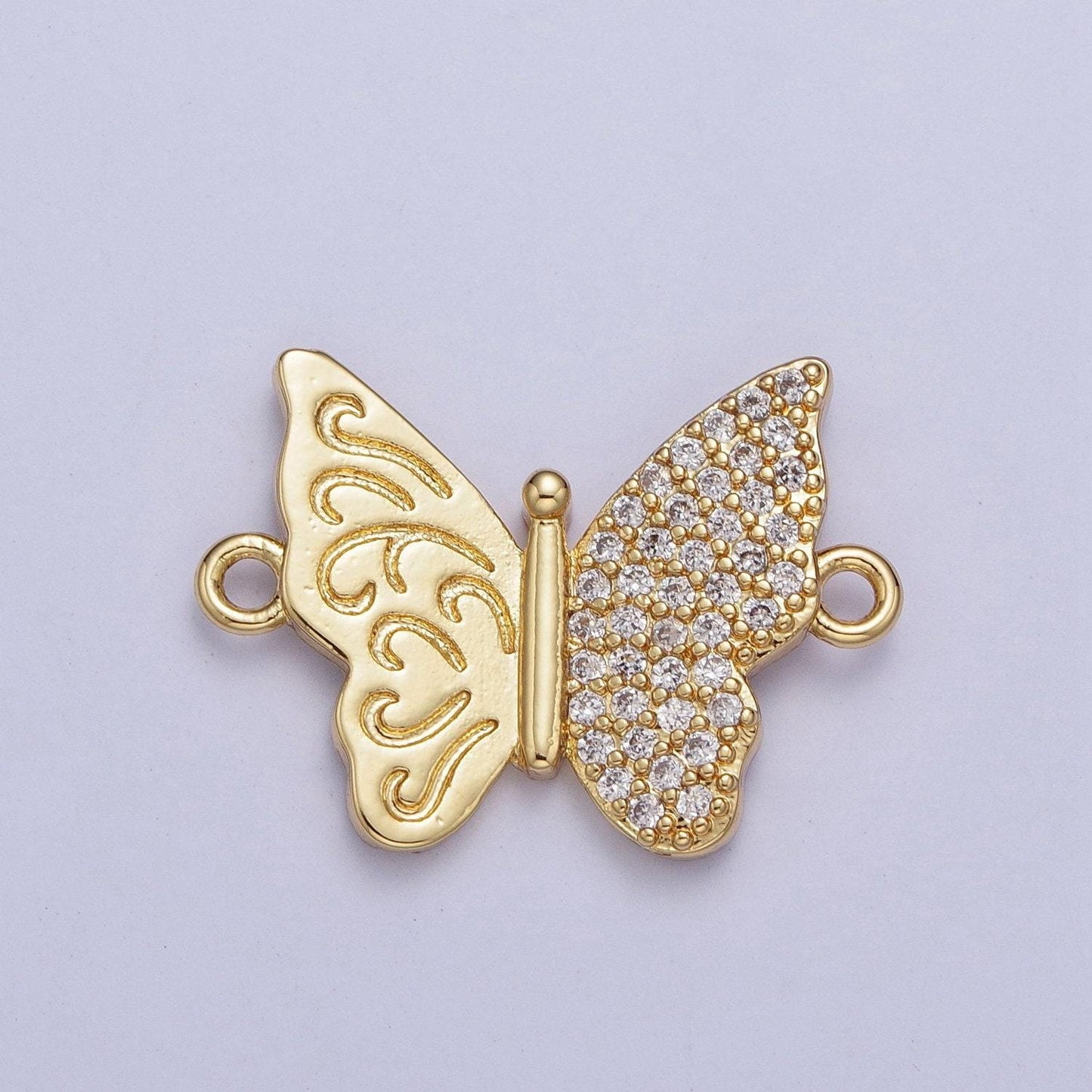 24k gold filled dainty butterfly with clear & multicolored cubic zirconia stone mariposa link connector | f-059, g-557