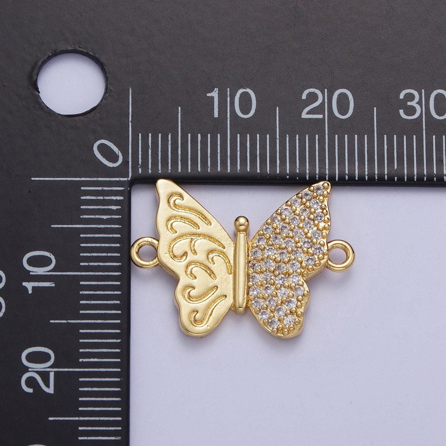 24k gold filled dainty butterfly with clear & multicolored cubic zirconia stone mariposa link connector | f-059, g-557