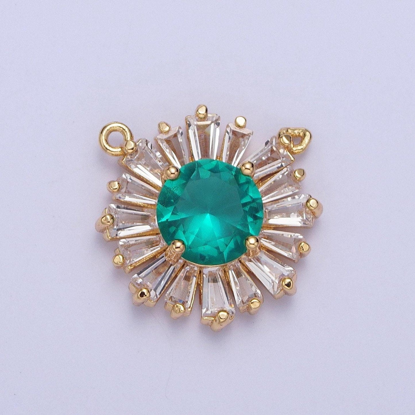 24k gold plated micro pave cubic zirconia cz crystals round sunburst baguette stones bracelet link connector | g-534~g-538