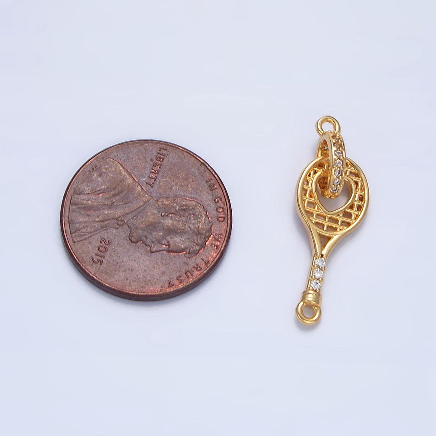 24k gold filled tennis racquet charm with cz for sport jewelry inspired necklace bracelet component | g500