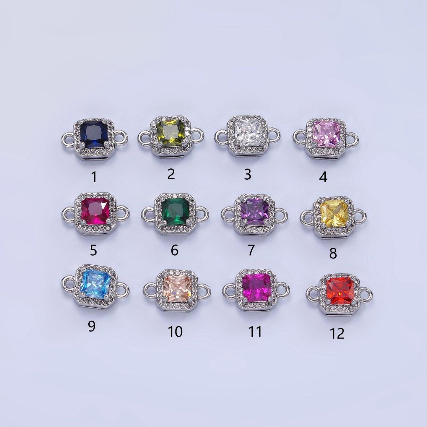 Birthstone connector, paved square cz in silver | g488--495