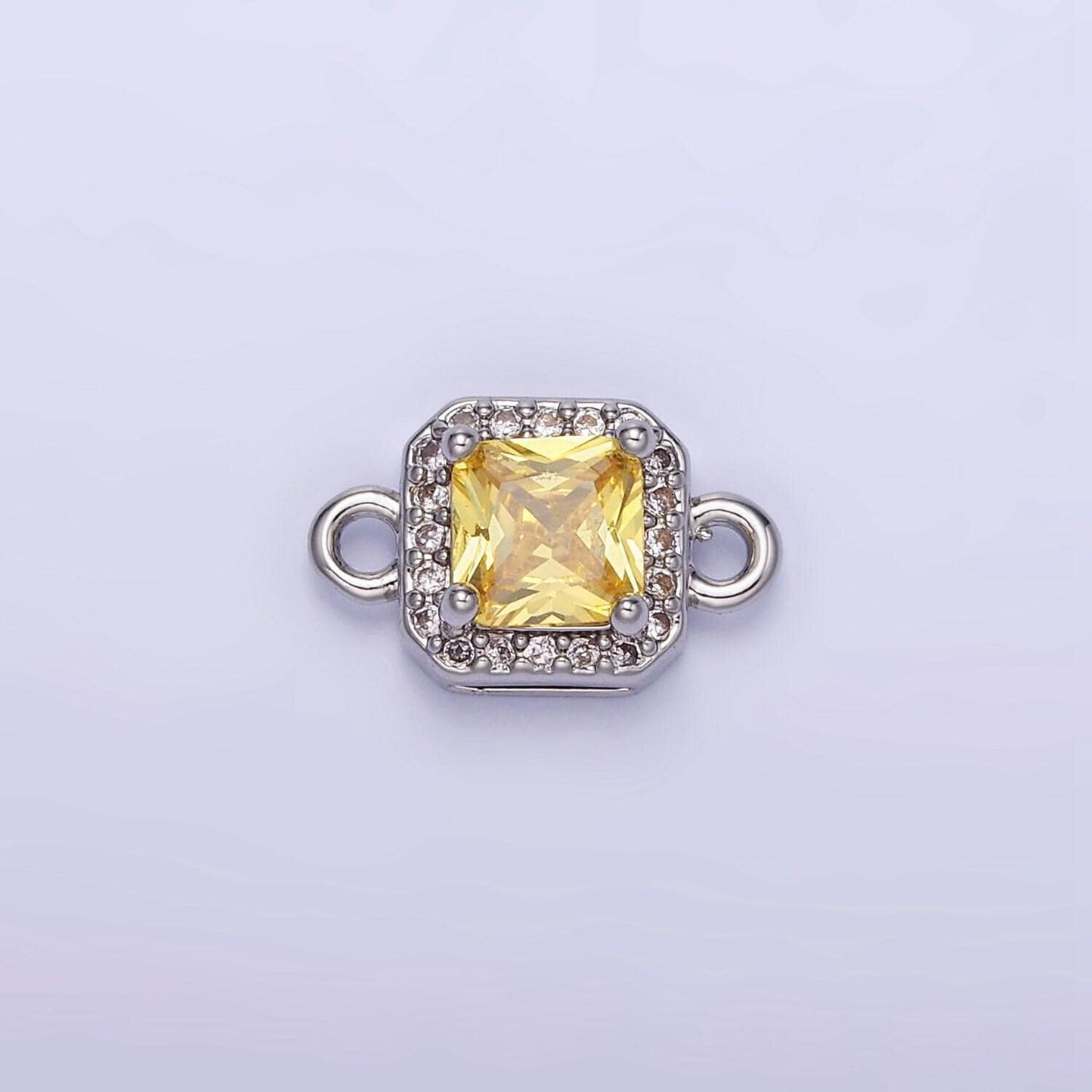 Birthstone connector, paved square cz in silver | g488--495