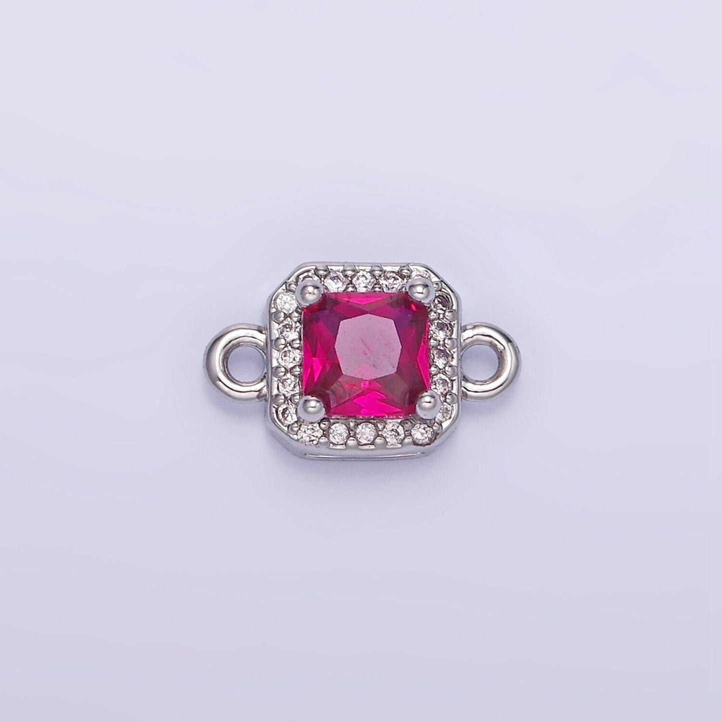 Birthstone connector, paved square cz in silver | g488--495