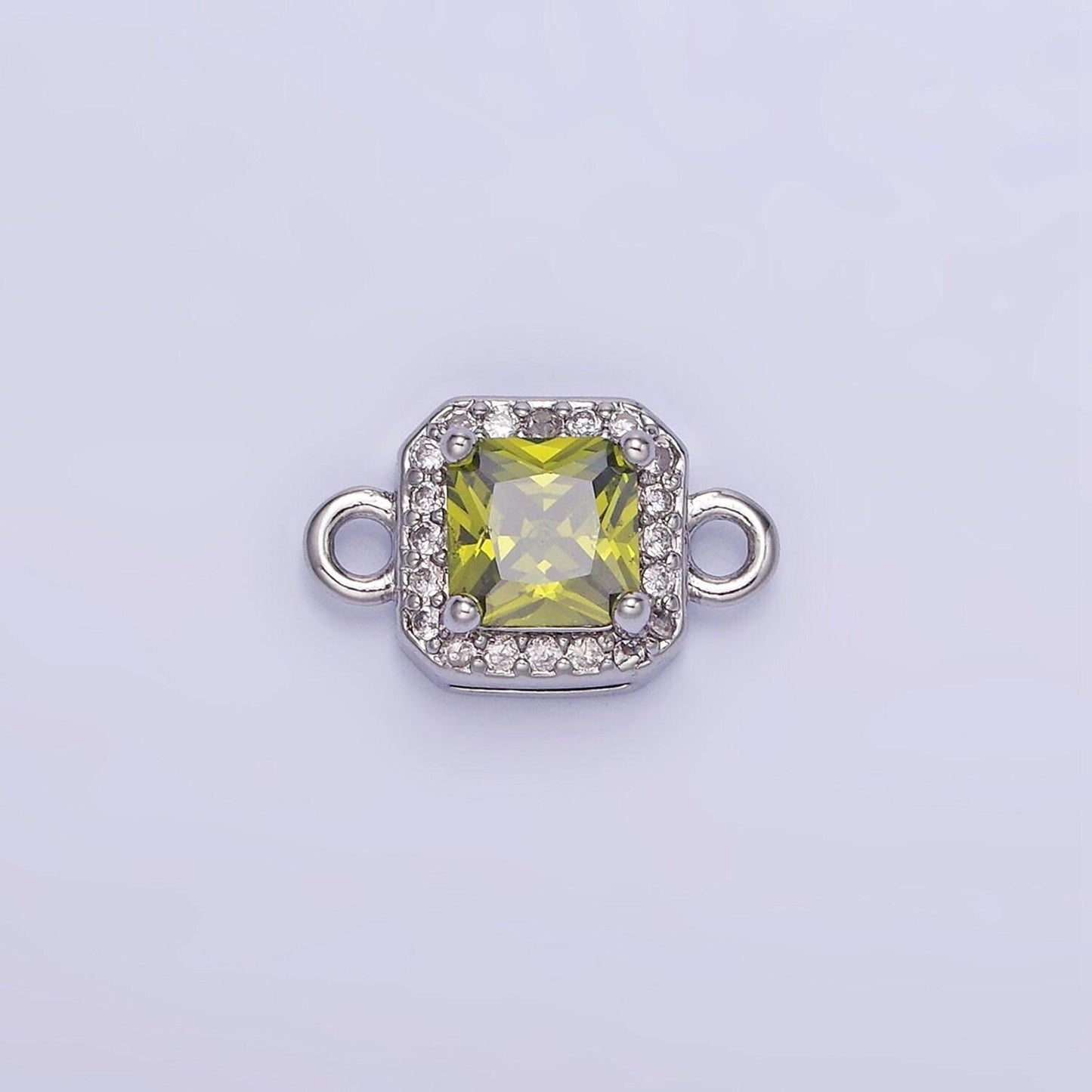 Birthstone connector, paved square cz in silver | g488--495
