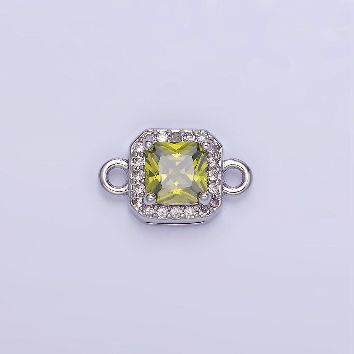 Birthstone connector, paved square cz in silver | g488--495