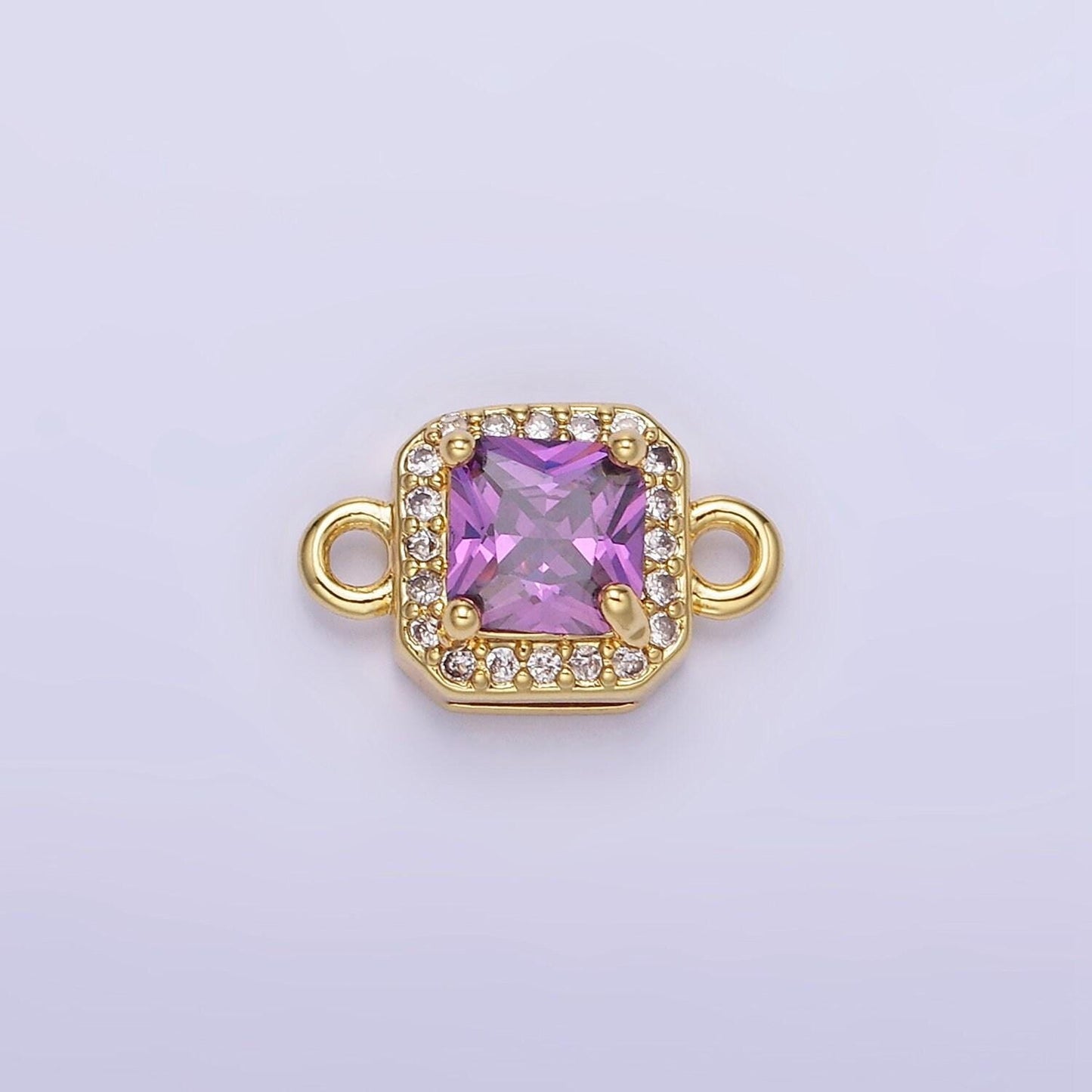Birthstone connector, paved square cz in gold | g488--495