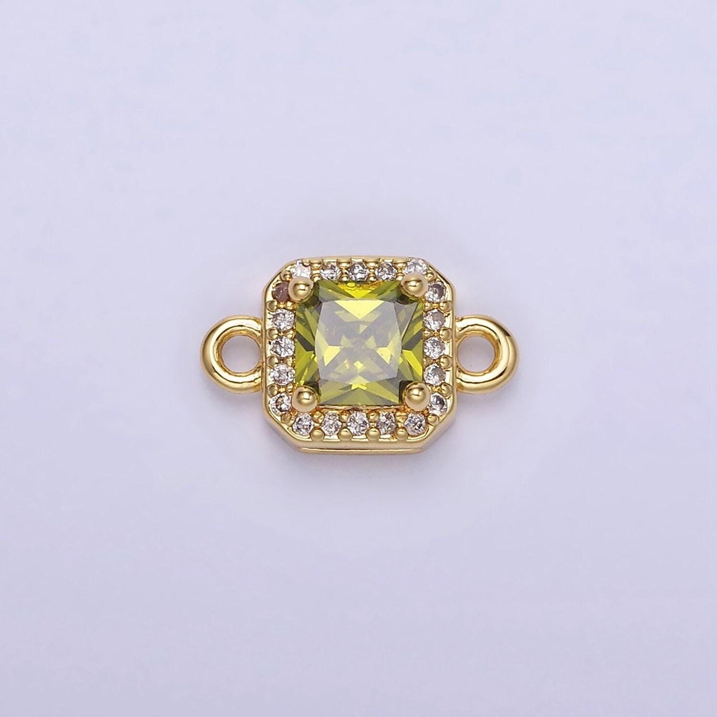 Birthstone connector, paved square cz in gold | g488--495