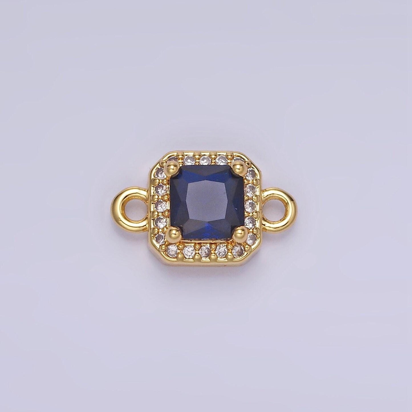 Birthstone connector, paved square cz in gold | g488--495