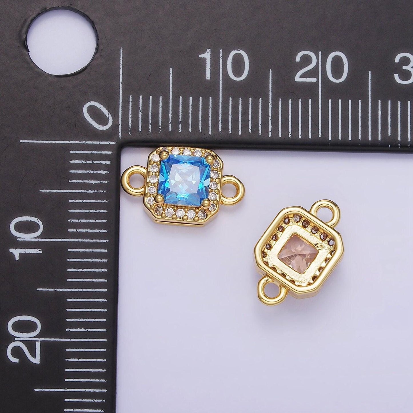 Birthstone connector, paved square cz in gold | g488--495