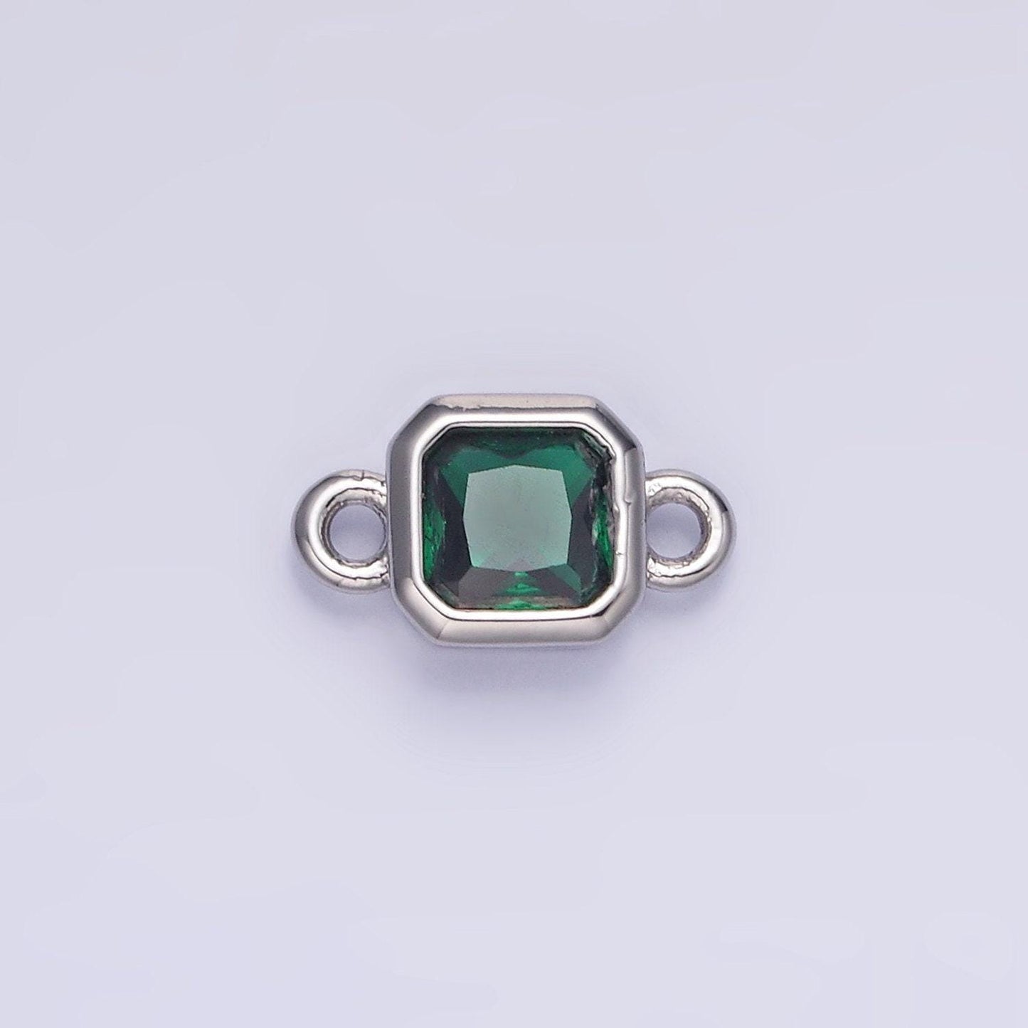 Bezel connector, cz edged square in silver | g472--483