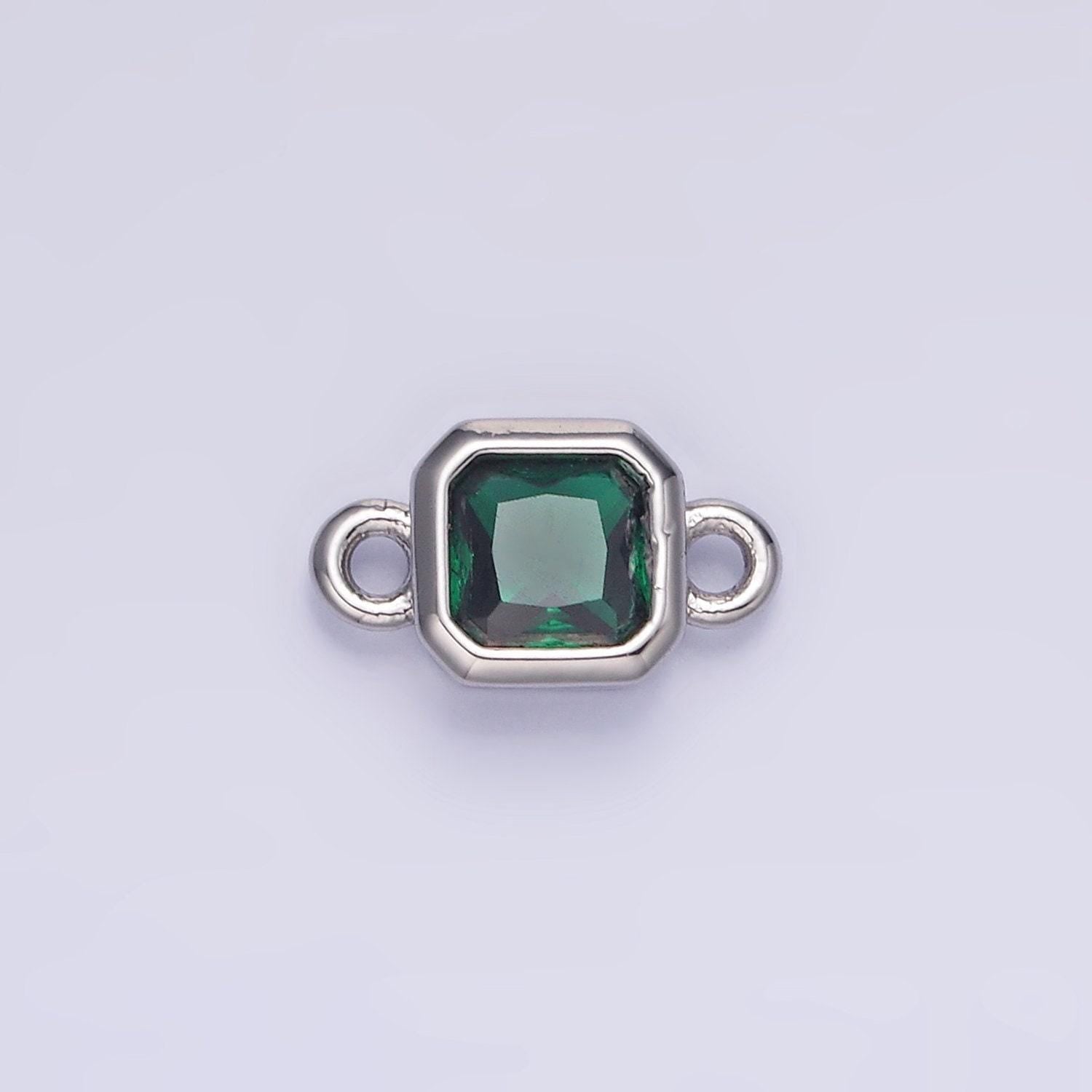Bezel connector, cz edged square in silver | g472--483