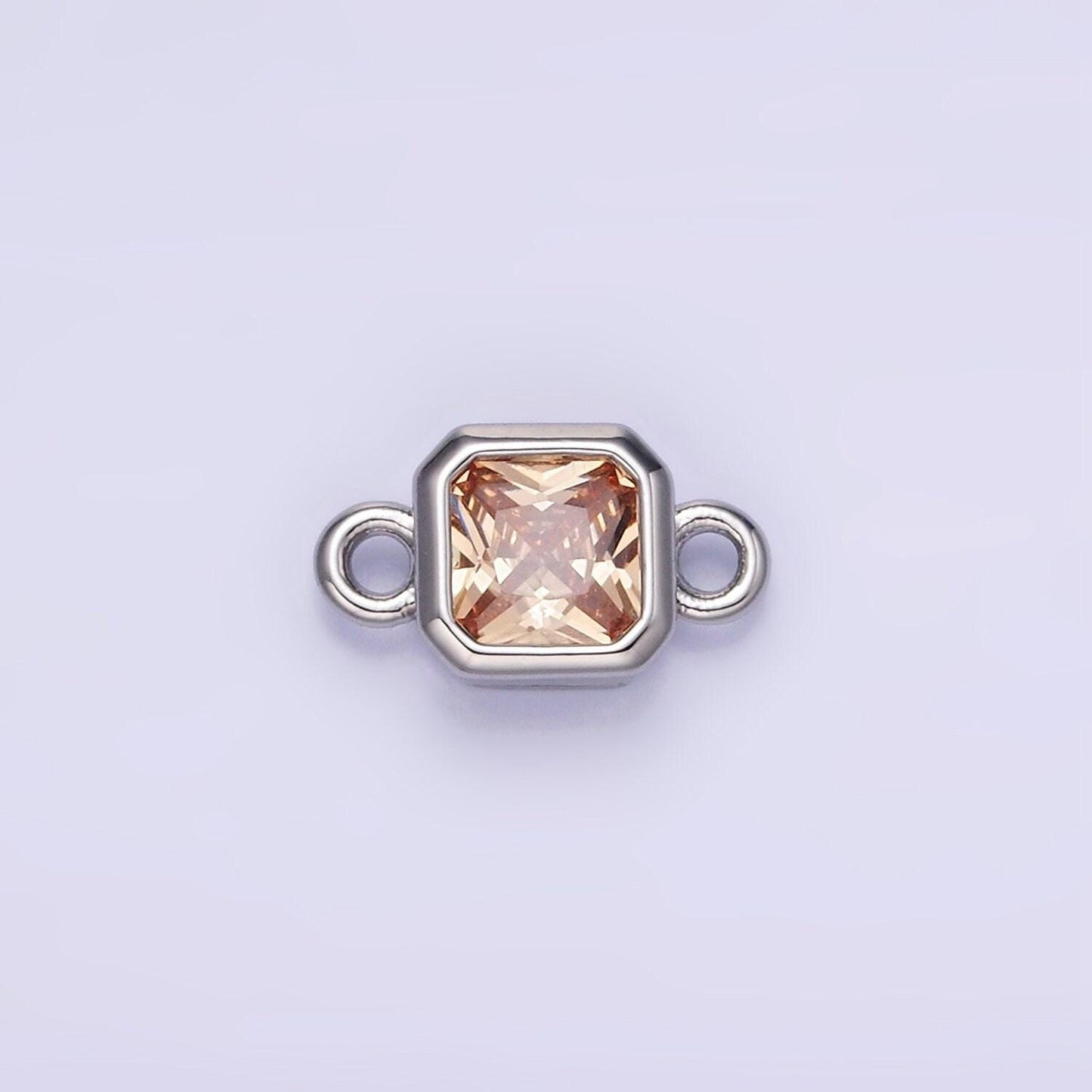 Bezel connector, cz edged square in silver | g472--483