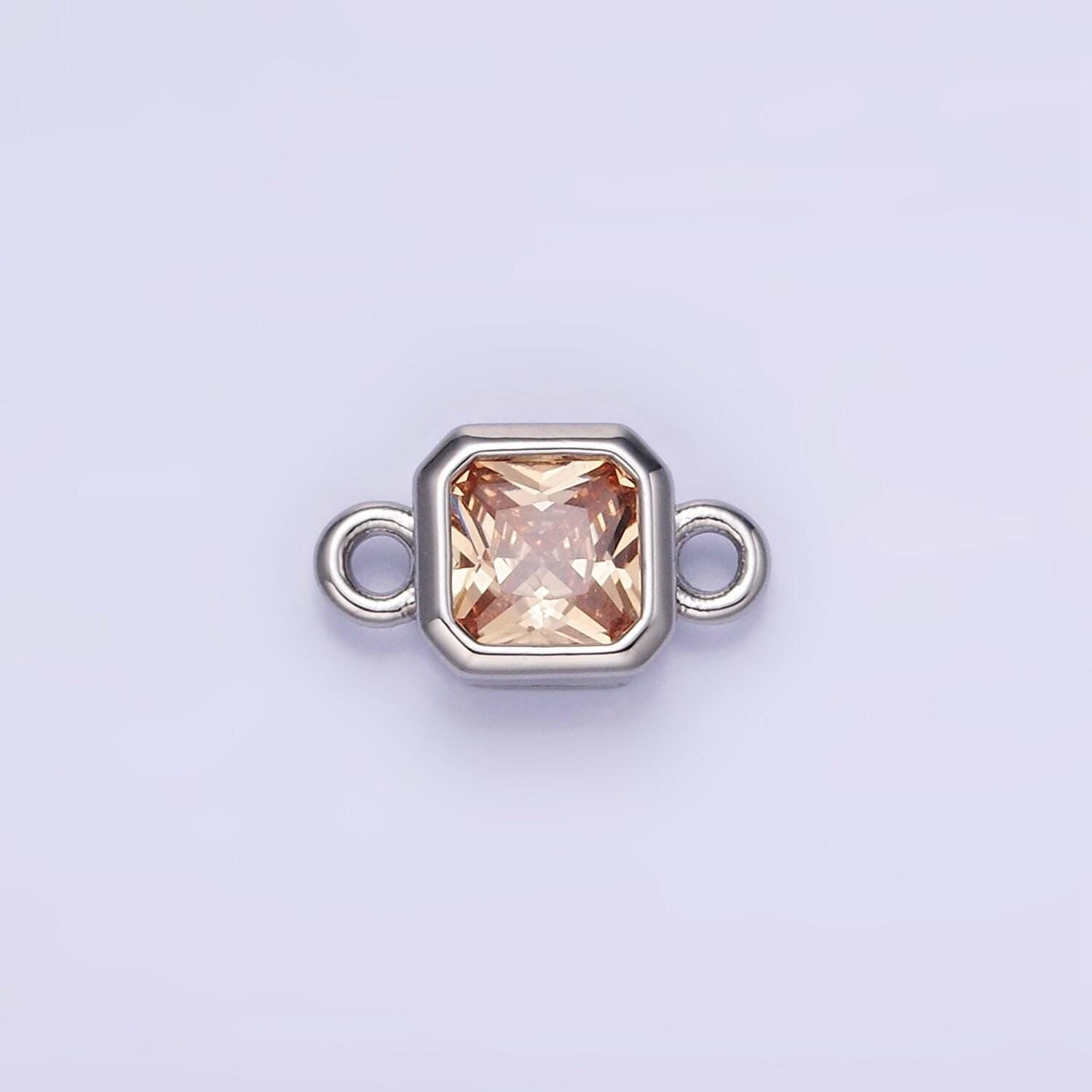 Bezel connector, cz edged square in silver | g472--483
