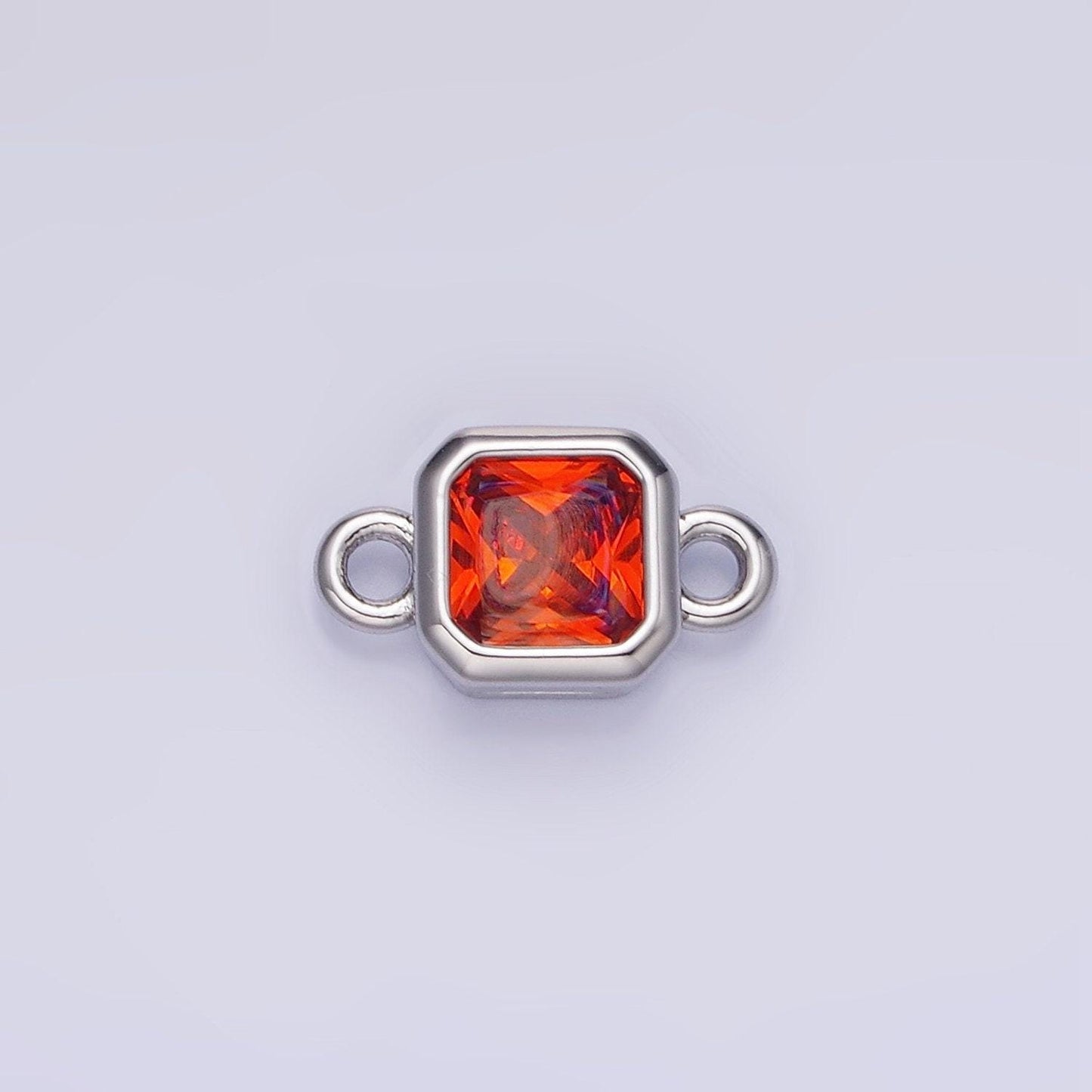 Bezel connector, cz edged square in silver | g472--483