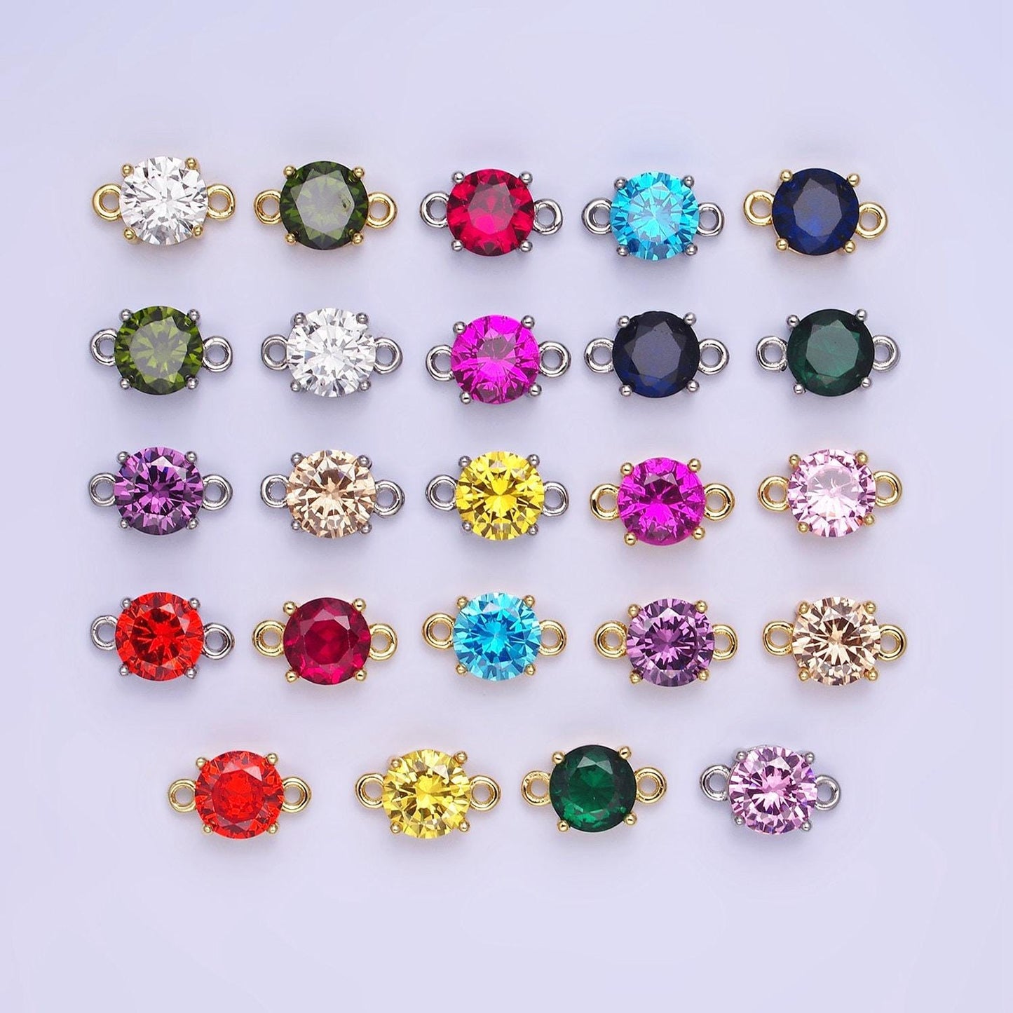 Silver 8mm round cz birth month personalized connector round link connector for bracelet component | g-395