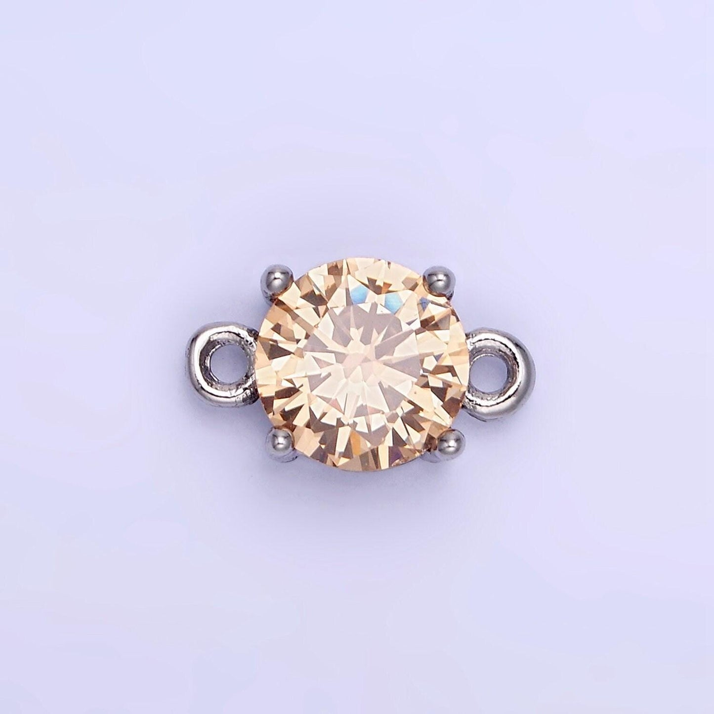 Silver 8mm round cz birth month personalized connector round link connector for bracelet component | g-395