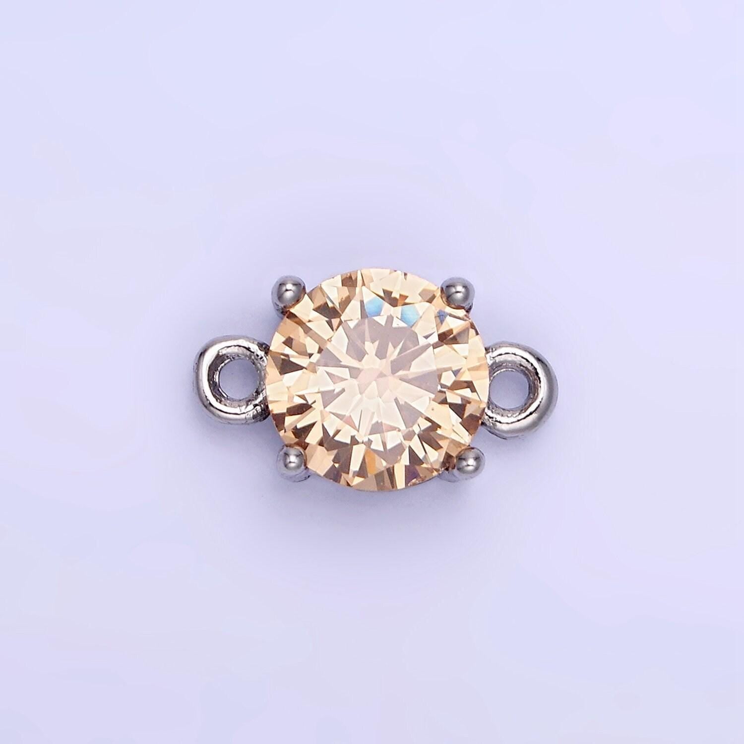 Silver 8mm round cz birth month personalized connector round link connector for bracelet component | g-395