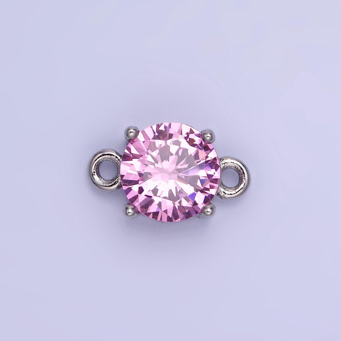 Silver 8mm round cz birth month personalized connector round link connector for bracelet component | g-395