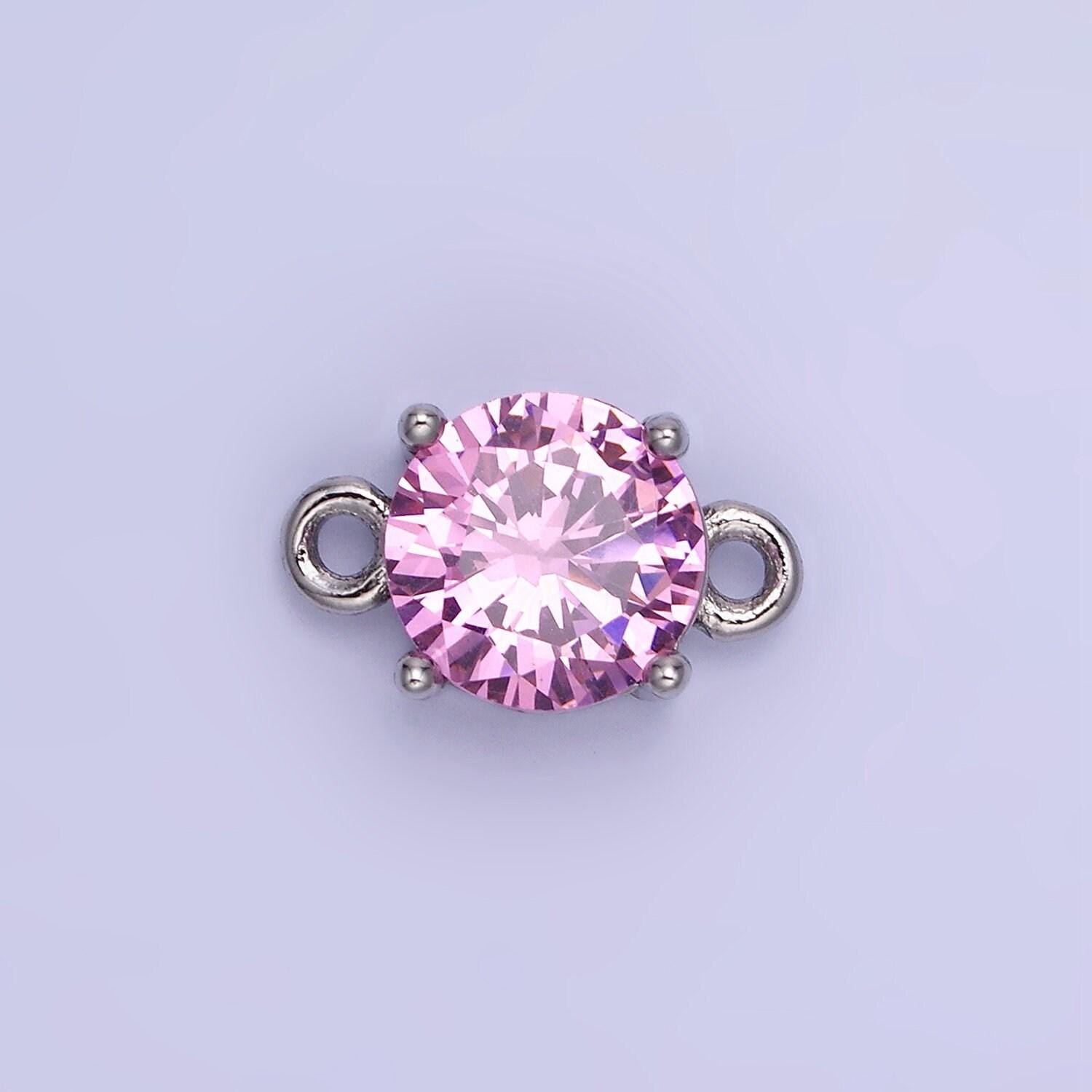 Silver 8mm round cz birth month personalized connector round link connector for bracelet component | g-395