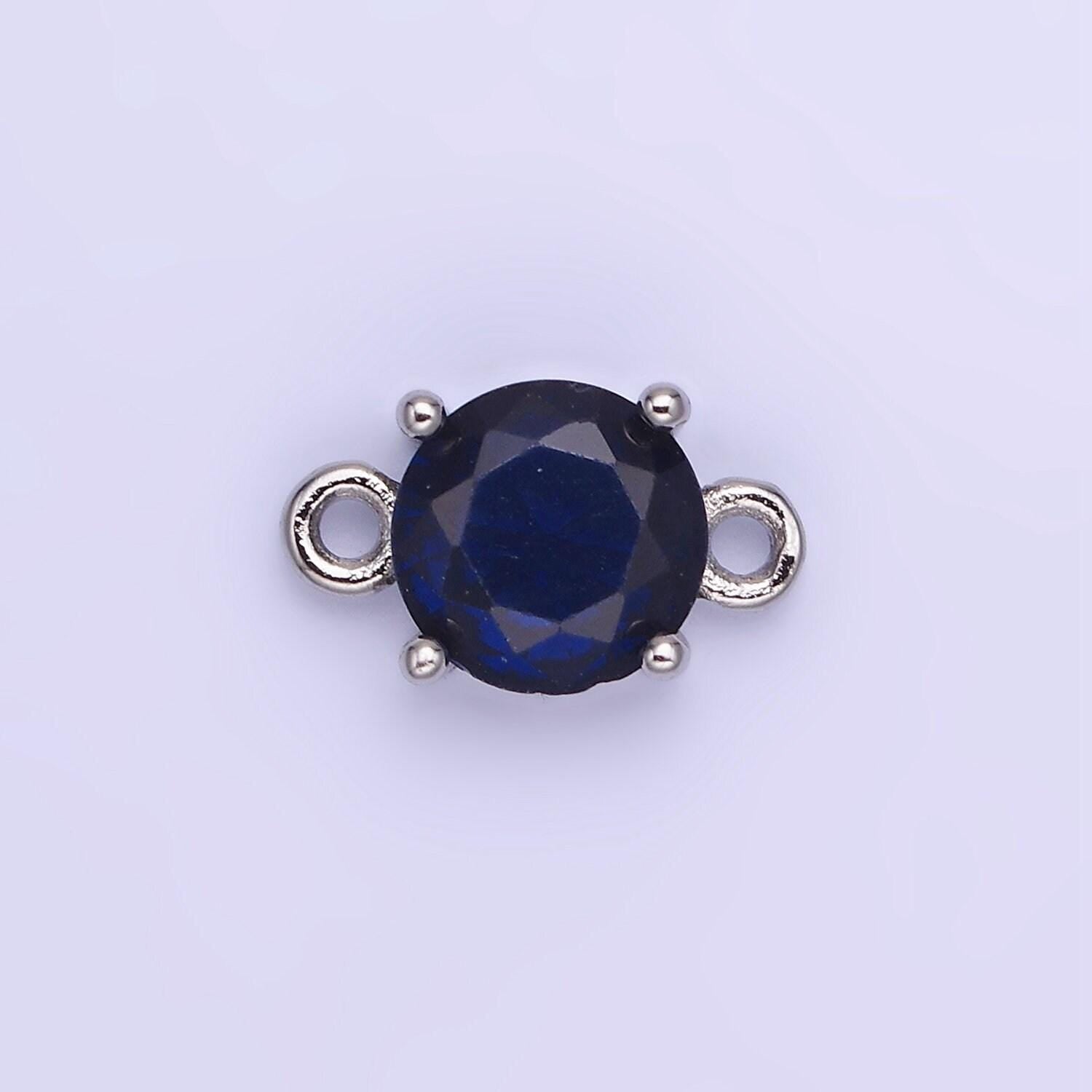 Silver 8mm round cz birth month personalized connector round link connector for bracelet component | g-395