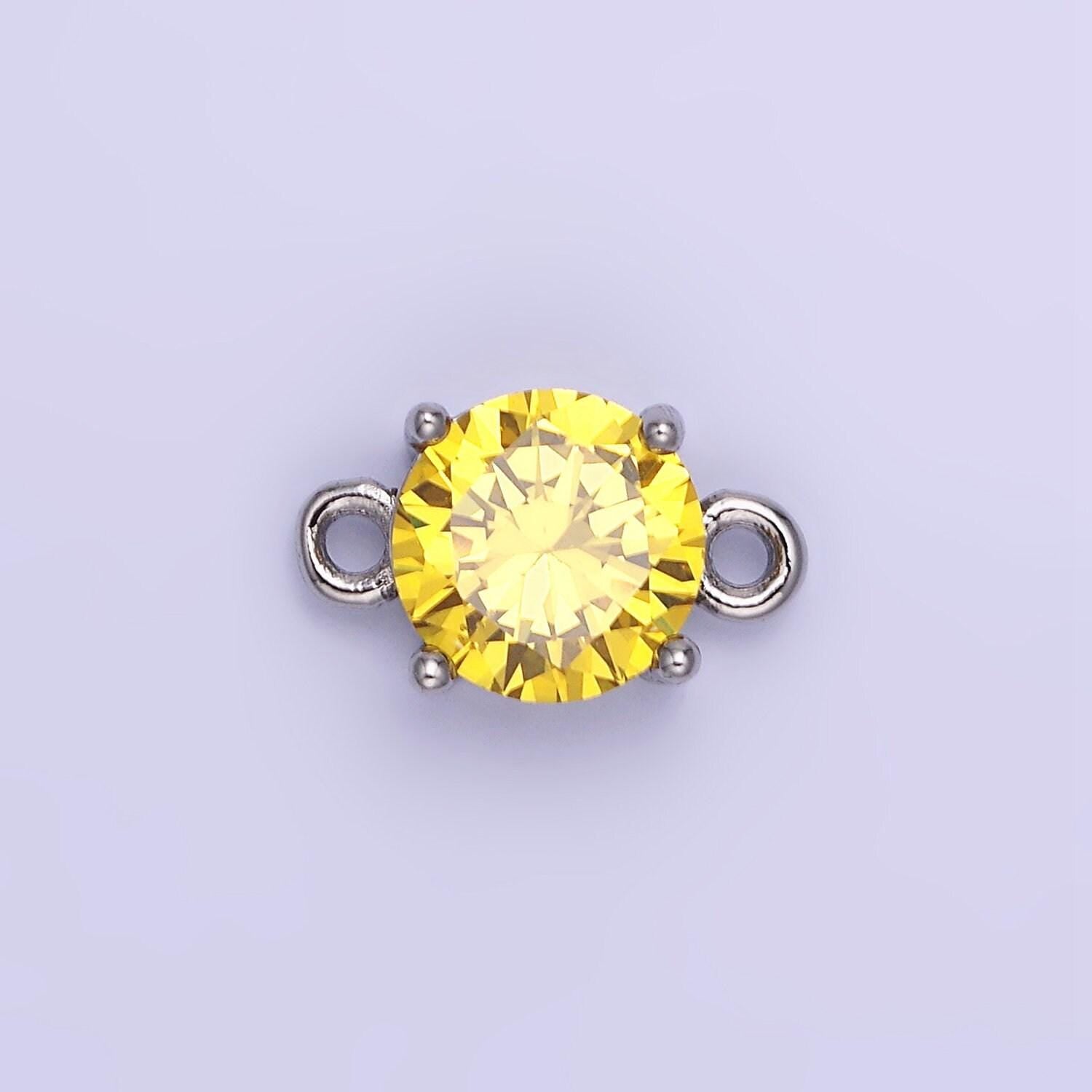 Silver 8mm round cz birth month personalized connector round link connector for bracelet component | g-395