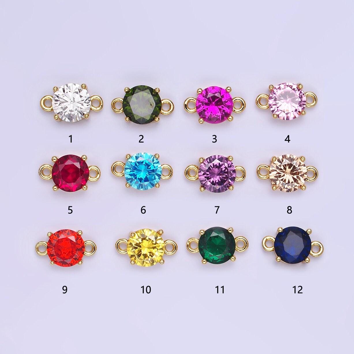 14k gold filled 8mm round cz birth month personalized connector round link connector for bracelet component | g-394