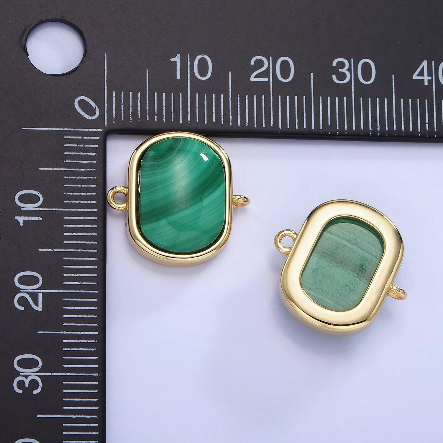 Dainty rounded square bezel cut charm malachite charm connector for bracelet necklace earring link connector in 14k gold filled g376