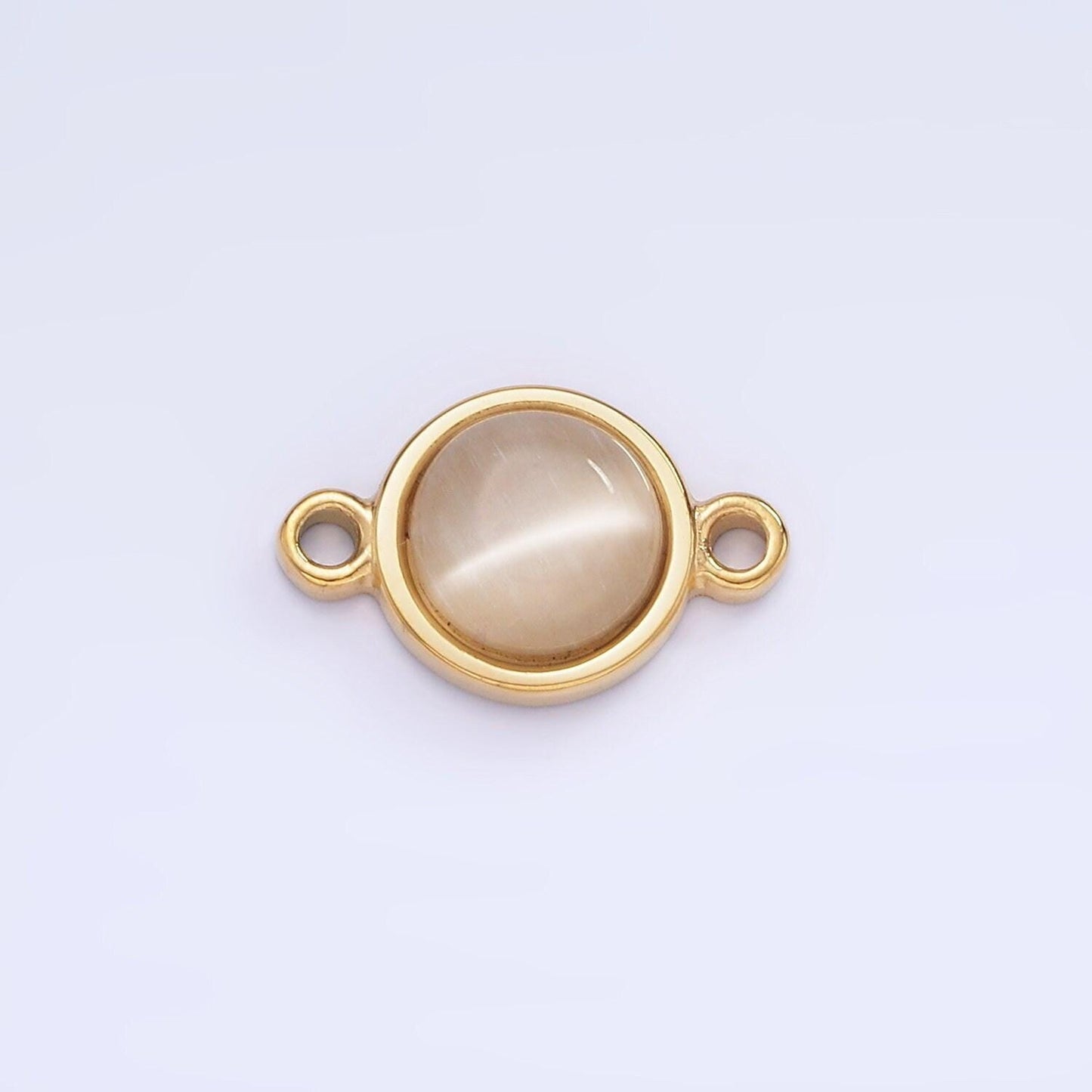 Stainless steel 10mm cat's eye, white agate, chalcedony bezel round connector | g361 g363
