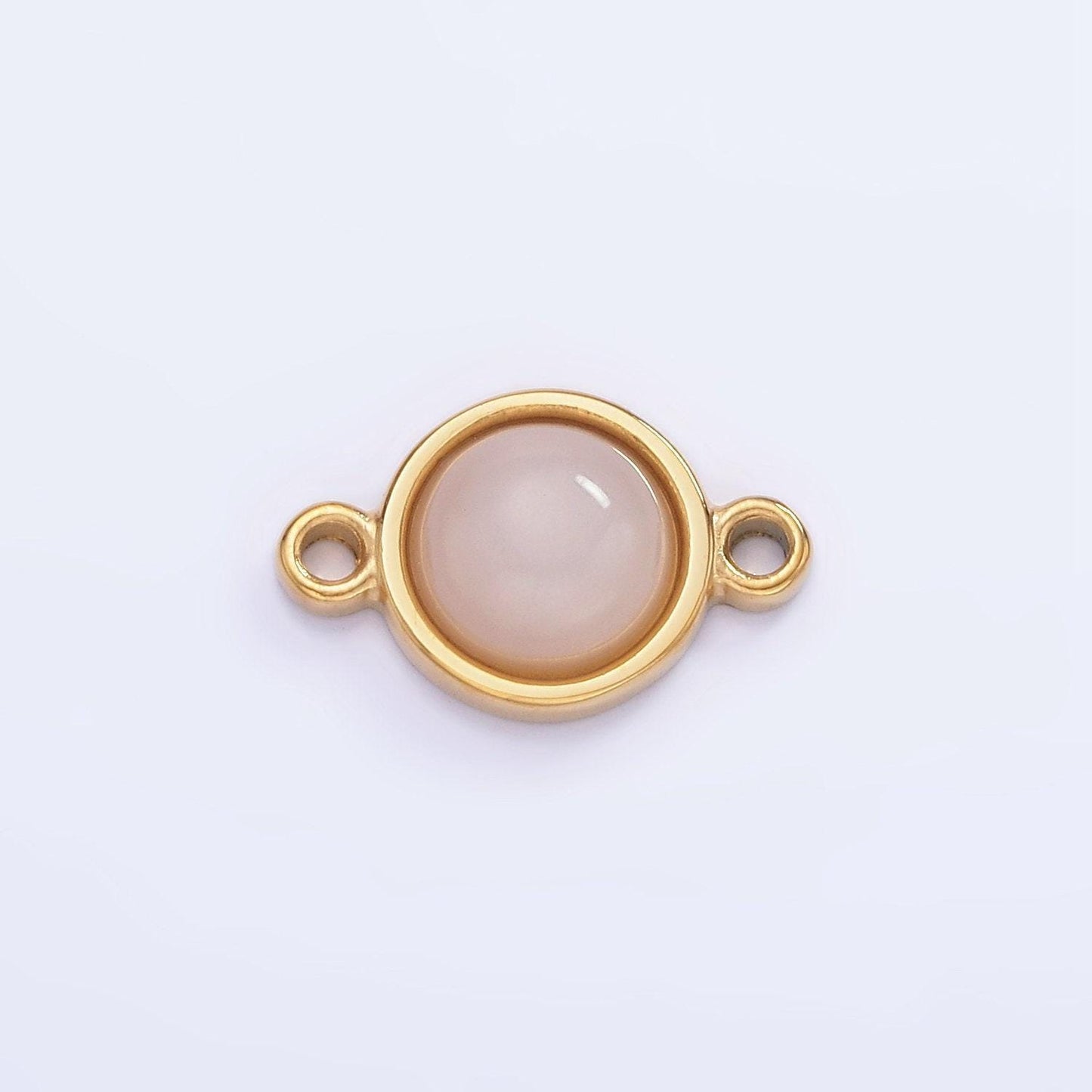 Stainless steel 10mm cat's eye, white agate, chalcedony bezel round connector | g361 g363