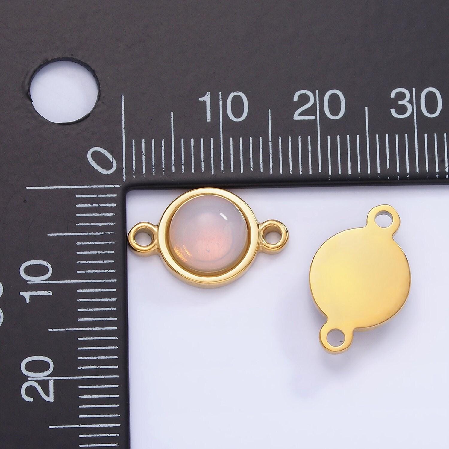Stainless steel 10mm cat's eye, white agate, chalcedony bezel round connector | g361 g363